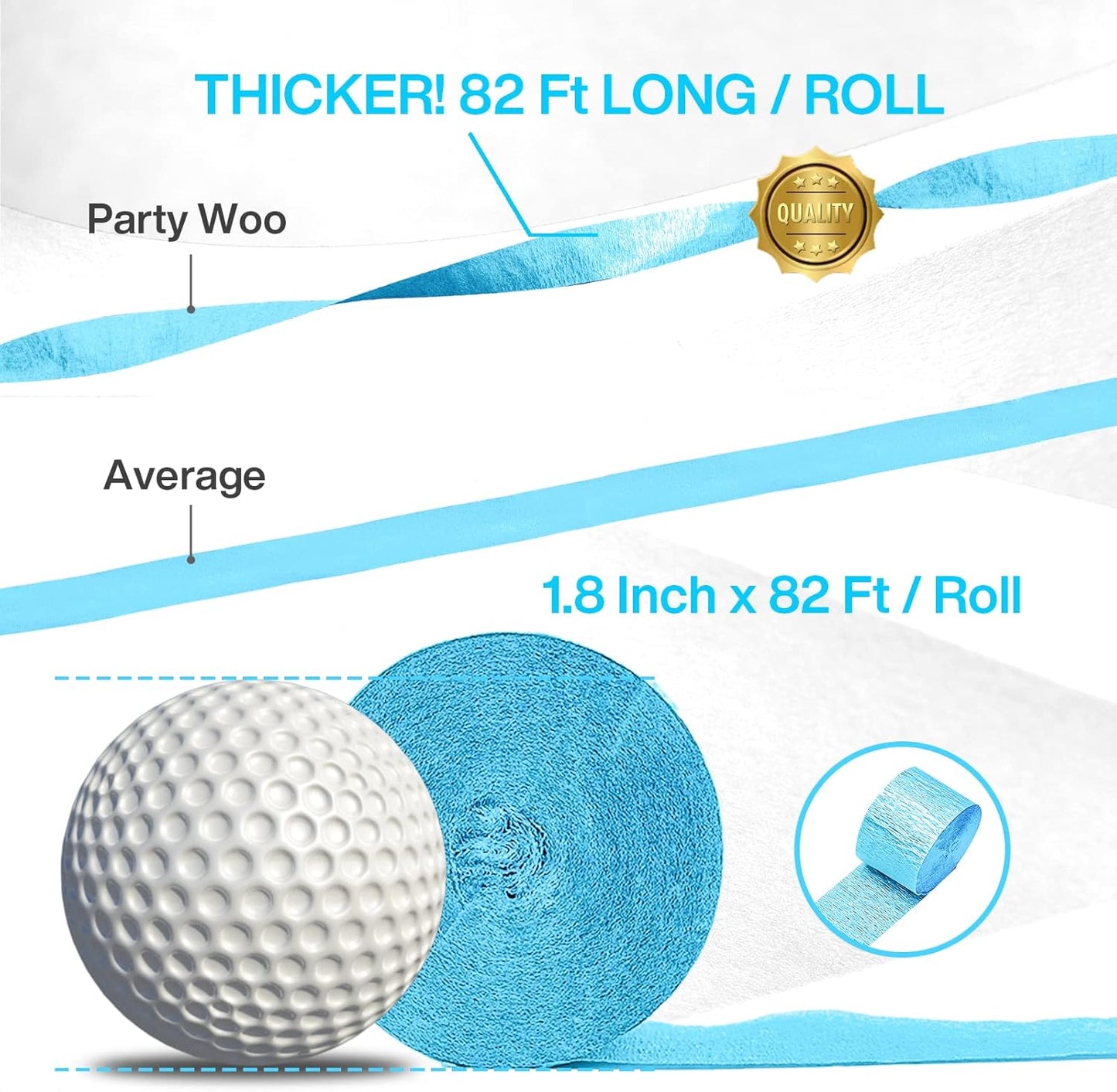 PartyWoo Crepe Paper Streamers 4 Rolls 328ft, Pack of Light Blue Crepe Paper for Party, Wedding, Birthday & Baby Shower Decorations (1.8 Inch x 82 Ft/Roll)