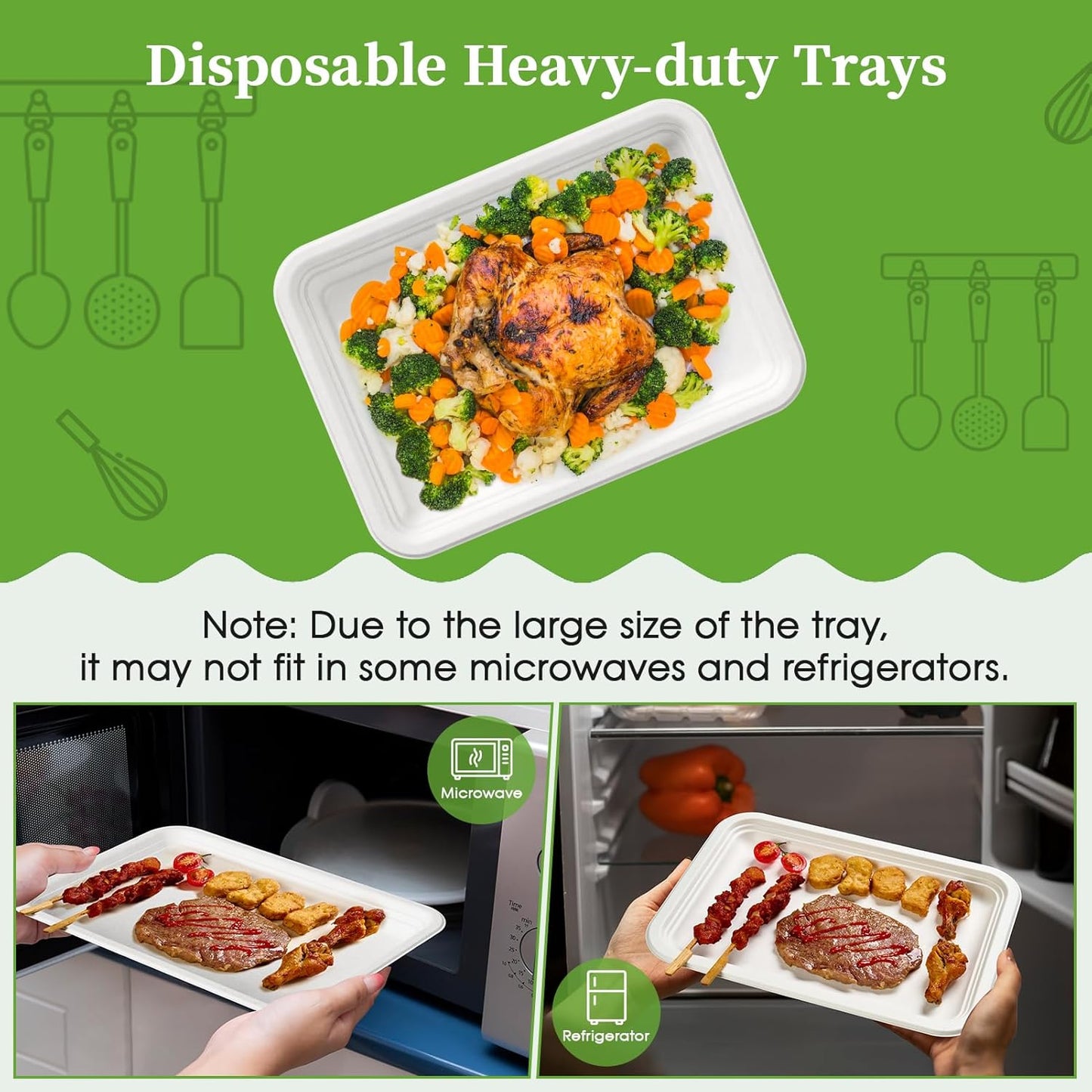 ECOLipak 100 Pack 14 Inch Disposable Food Crawfish Trays, Compostable Large Paper Plates, Disposable Thanksgiving Trays for Serving Food, Turkey, BBQ, Seafood Boil Party Supplies(White)