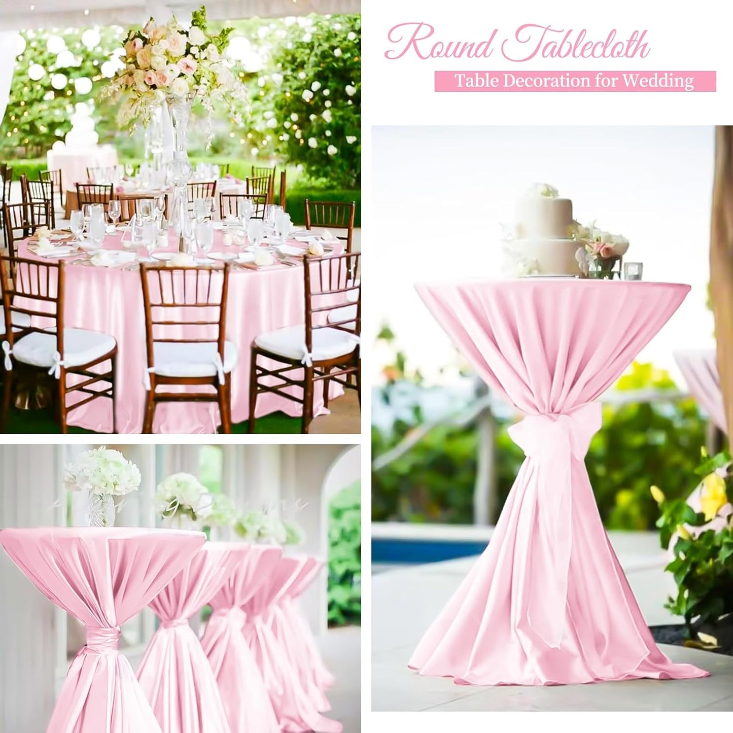 fani 6 Pack 120 Inch Light Pink Satin Tablecloth - Silky Round Tablecloth Overlay Smooth Fabric Table Cover, Bright Table Decoration for Wedding Party Banquet Events Restaurant Kitchen Dining