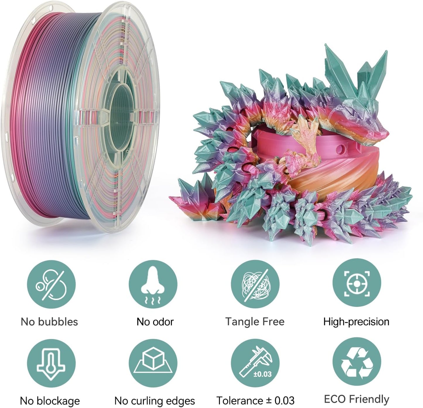 Kingroon Rainbow Silk PLA 4KG PLA Filament Bundle 1.75MM 3D Printing Filament Color Changing Filament Dimensional Accuracy ±0.02mm,Fit Most 3D Printer