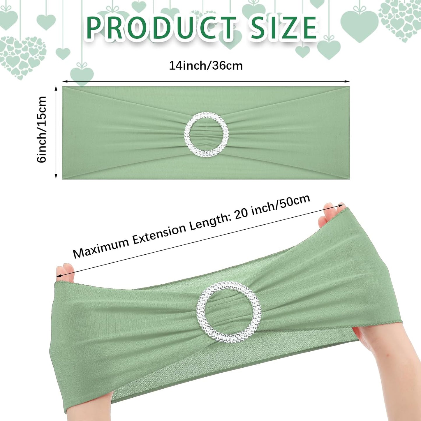 CHENGU 150 Pieces Spandex Stretch Chair Sashes Bows Elastic Chair Cover Bands Ties with Buckle Slider for Wedding Party Reception Events Universal Ceremony Banquet Decorations(Sage Green)