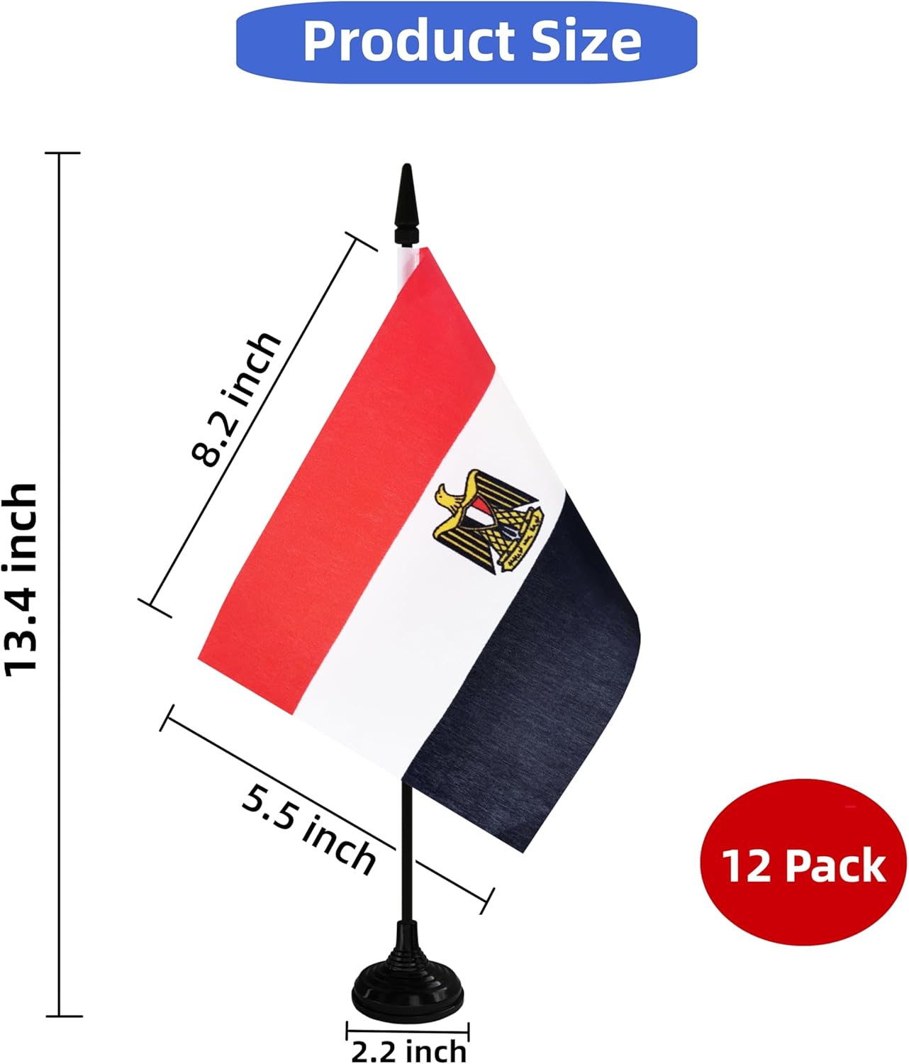 Egypt Desk Flag, 12 Pack Egyptian Table Office Flag with Black Solid Pole and Stand Base, International Country Flag, Festival Celebration, Classroom Meeting Desktop Decor (Egypt)
