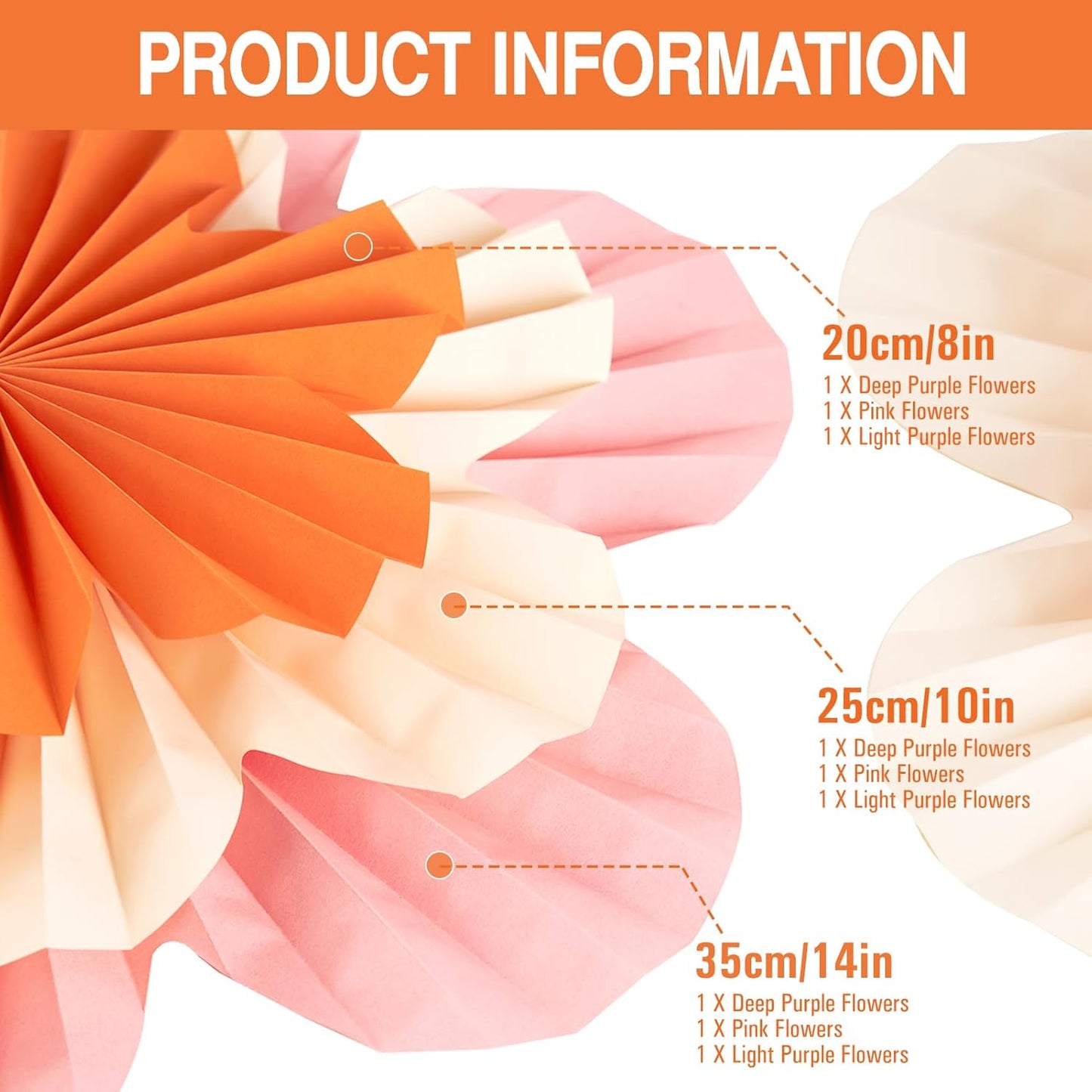 Paper Flowers Decorations for Wall Orange Paper Fans Classroom Decoration Paper Floral Backdrop Decor Paper Fans Decoration Hanging Paper Fans Pink Flower Wall Decor, Set of 9
