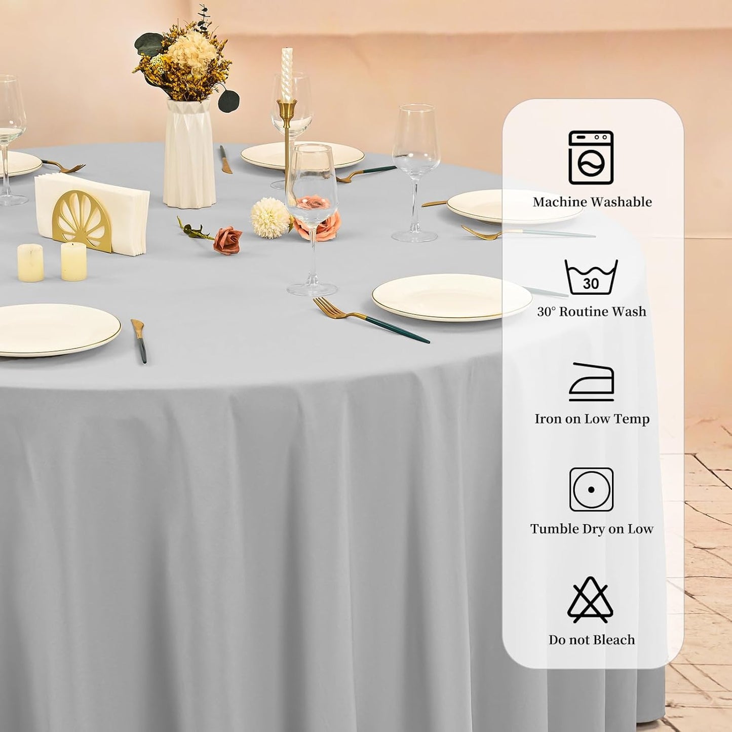 6 Pack Light Grey Round Tablecloths - 120 Inch, Polyester Table Cover, Stain and Wrinkle Resistant Washable Fabric Table Cloth for Wedding Banquet Parties