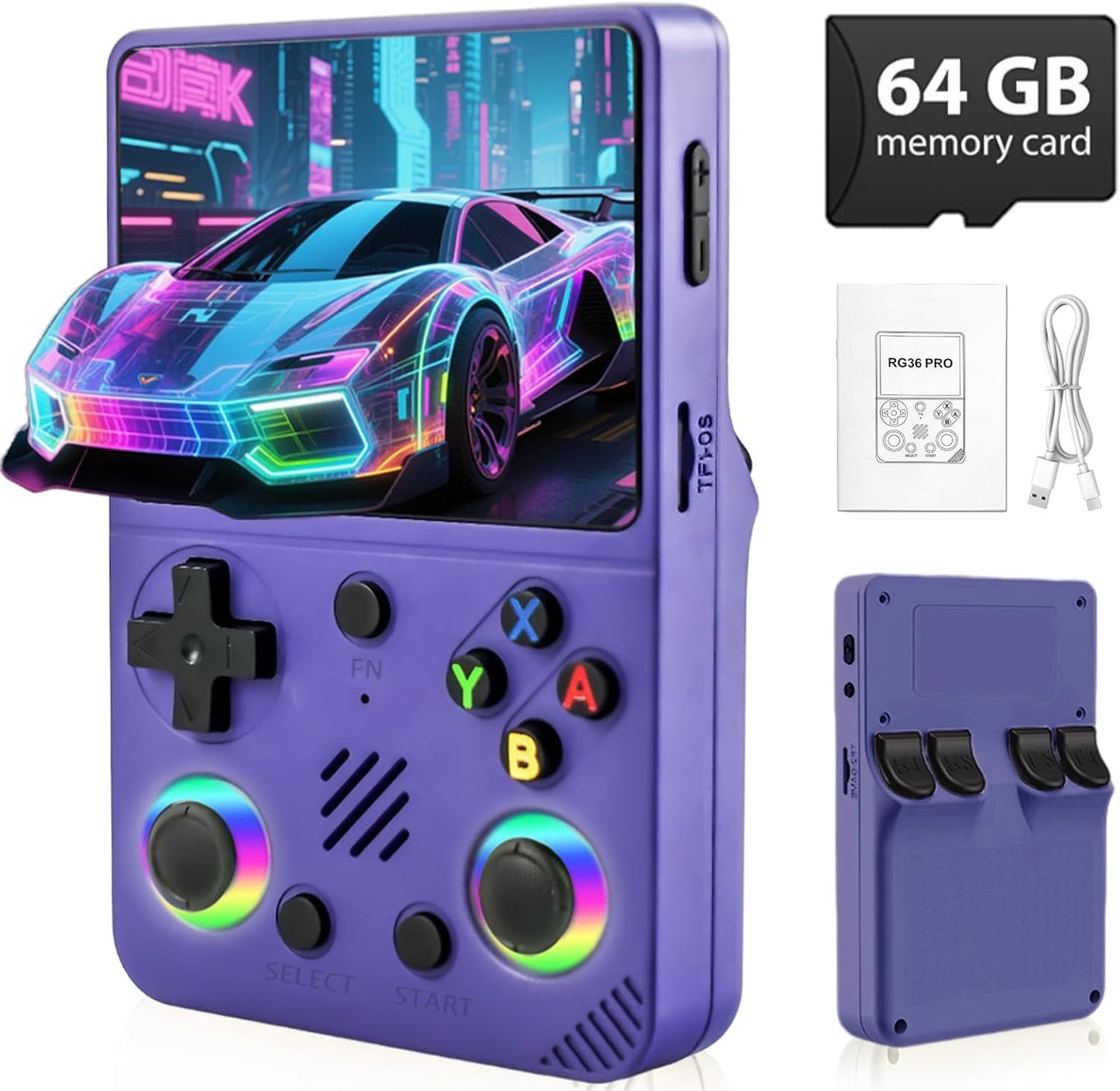 RG36PRO Retro Handheld Game Console - Open Source System,3.5"IPS Screen,30,000+ Classic Games,64G TF card, 3000mAh Battery,Portable Gaming Player for Travel,Gift for Teen or Partner -Purple