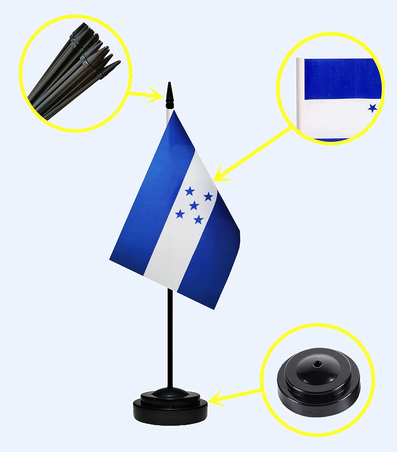 Honduras Honduran Deluxe Desk Flag Set Small Mini Miniature Honduras Honduran Table Desktop Flags With Solid Pole, Black Base and Spear Top (2 Pack)