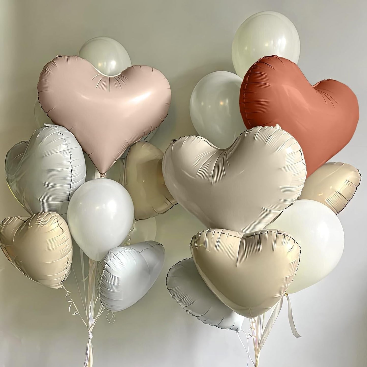 Cream White Beige Heart Balloons,24Inch Large Heart Foil Balloons for Valentine's Day Birthday Wedding Baby Shower Anniversary Party Decorations