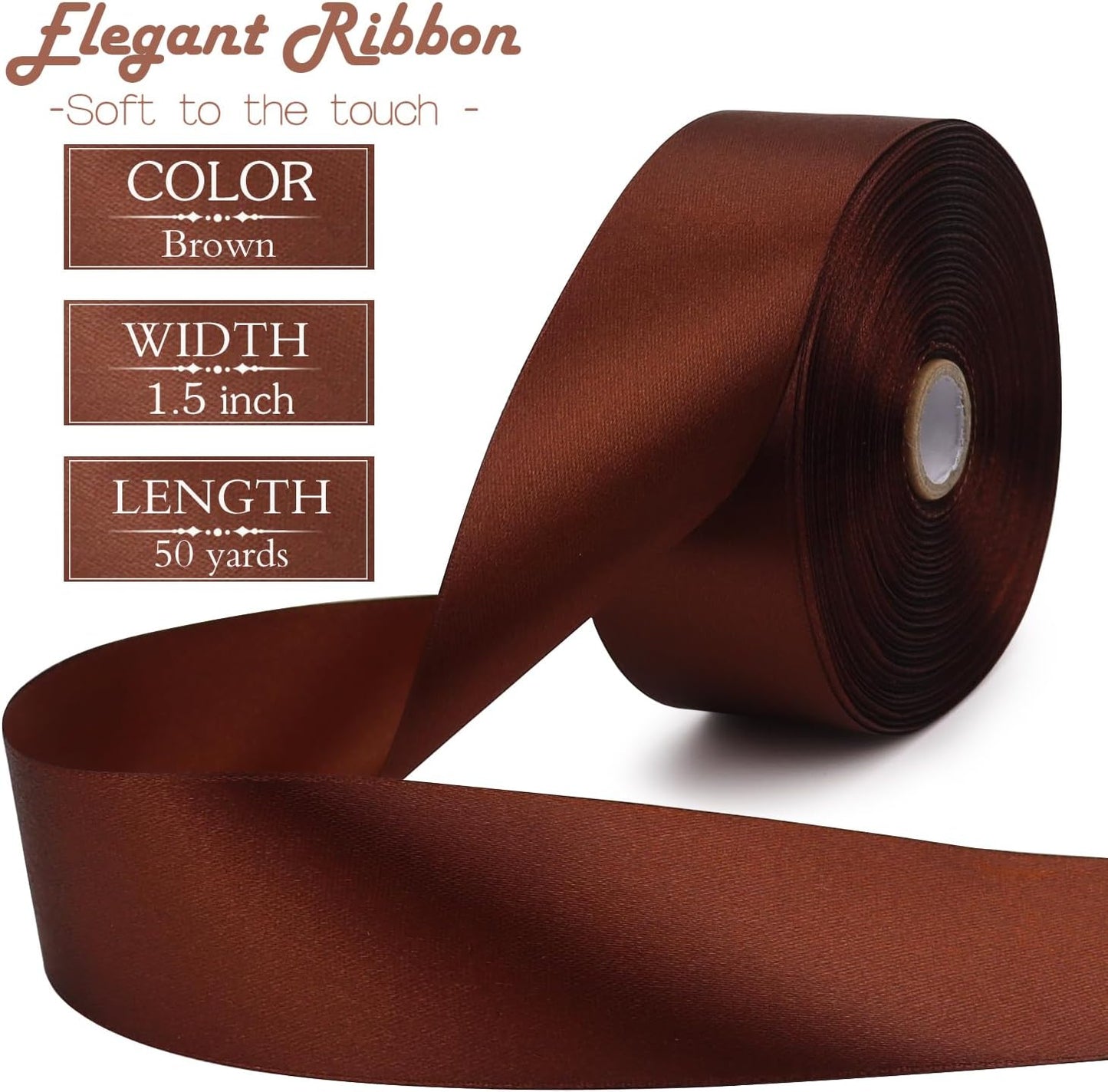 Brown Solid Satin Ribbon 1-1/2 Inch 50 Yards Solid Polyester Fabric Ribbon for Gift Wrapping Wedding Christmas Baby Shower Birthday Party Decoration Handmade Immortal Flower Craft