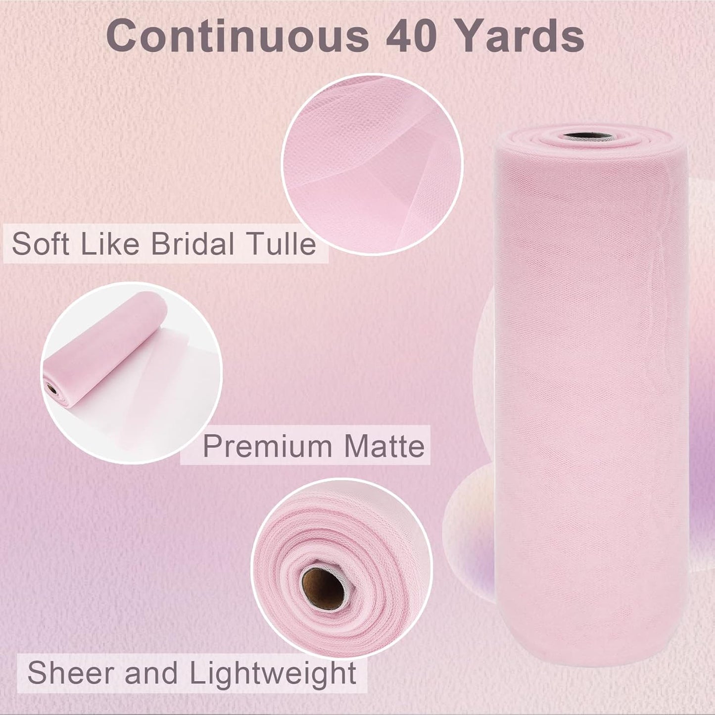 Baby Pink Tulle Fabric Roll Spool Bolt (54 Inch by 40 Yards) Large Tulle Wedding Party Decoration, Tutu Skirt, Table Runner, Gift Wrapping, Bridal Shower, Soft & Drape (Light Pink)