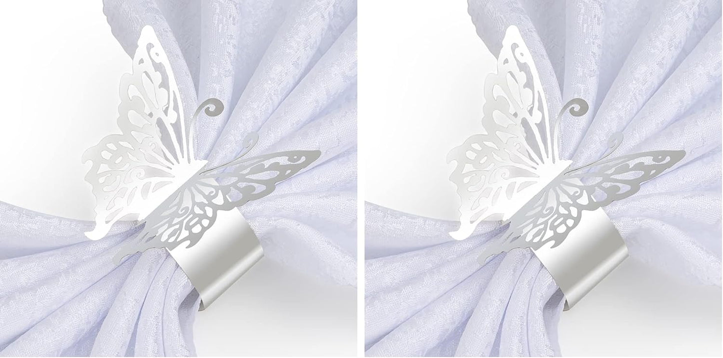 150PCS Butterfly Napkin Rings for Luxury Banquet Style, Reusable Paper Napkin Holders for Wedding Banquet Dinner Table Decor, and Catering Party Services (Silver) (Pack of 2)