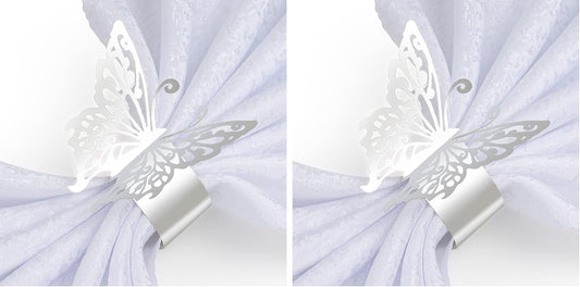 150PCS Butterfly Napkin Rings for Luxury Banquet Style, Reusable Paper Napkin Holders for Wedding Banquet Dinner Table Decor, and Catering Party Services (Silver) (Pack of 2)