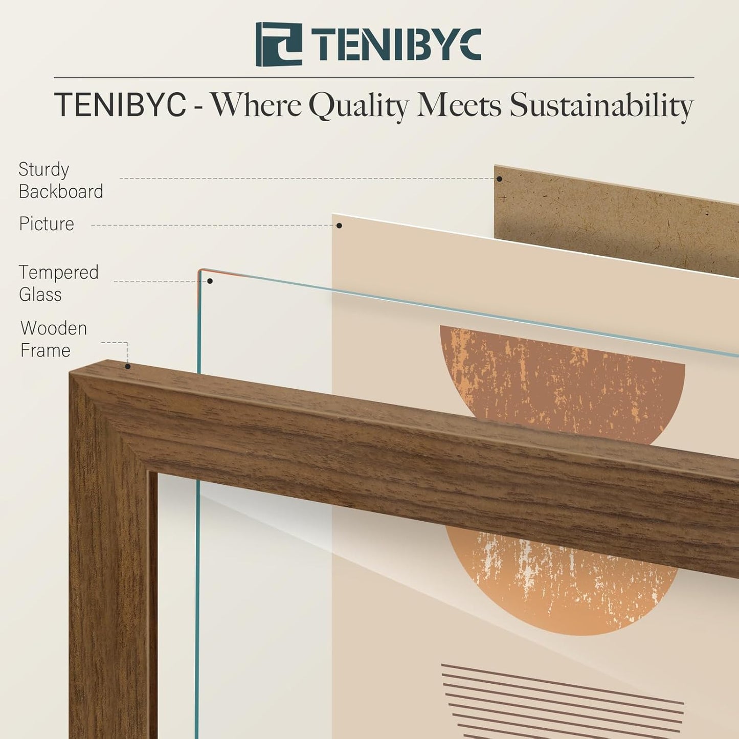 8.5x11 Picture Frame Set of 3 - Brown Woodgrain, Wood Photo Frame, HD Tempered Glass, Table Display or Wall Hanging