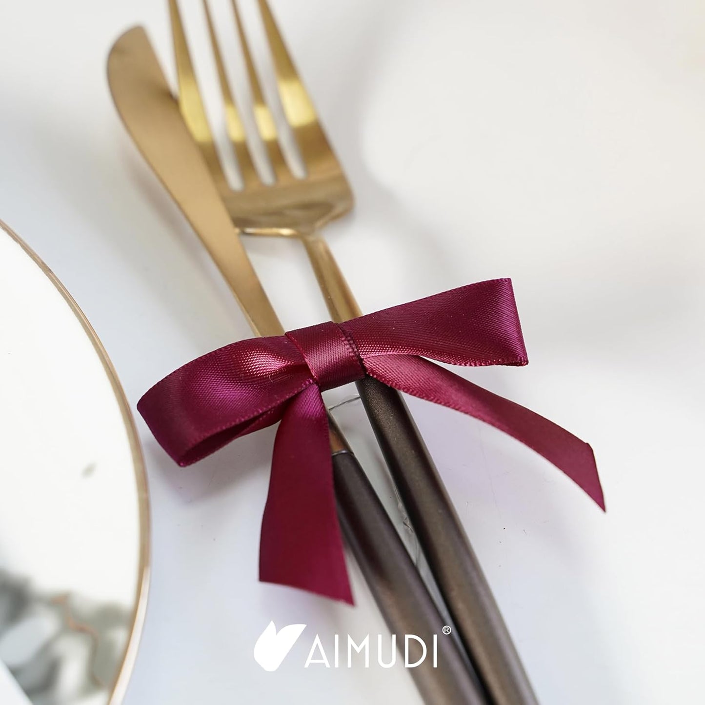 AIMUDI Burgundy Twist Tie Bows 2.5" Pre Tied Maroon Bows Premade Satin Gift Bows for Crafts Wine Bows for Treat Bags Gift Wrapping Wedding Baby Shower Party Favors Christmas Tree Decor - 50 Counts