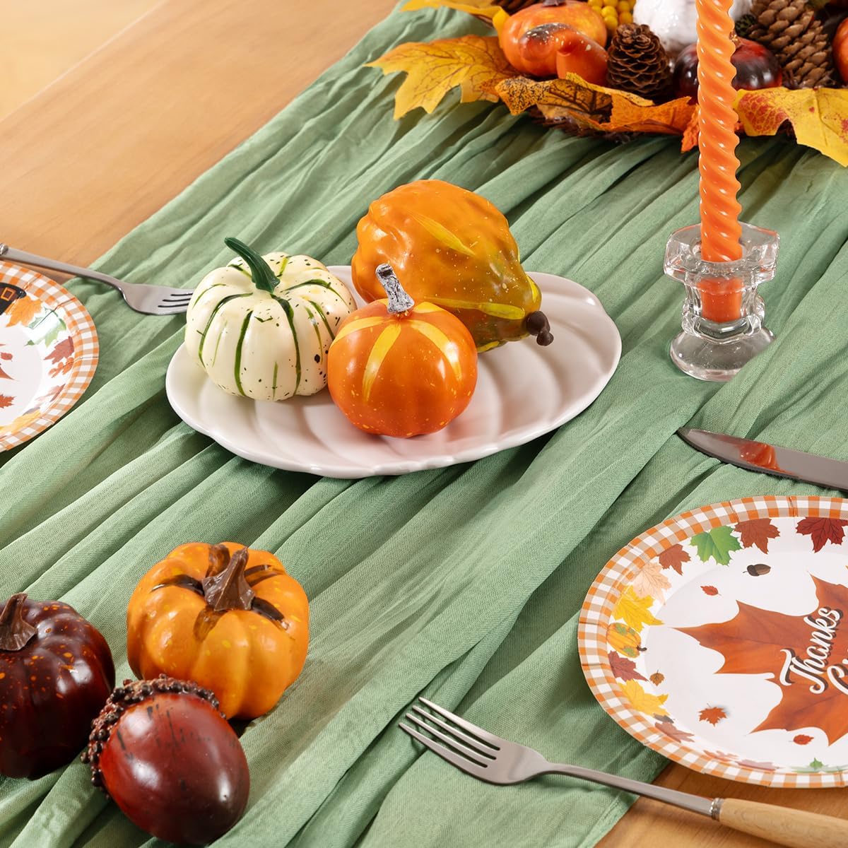 Sage Green Cheesecloth Table Runner Fall Table Runner Boho Gauze 120 Inches Sage Cheese Cloth Fall Table Decorations for Thanksgiving Wedding Bridal Baby Shower Tea Party