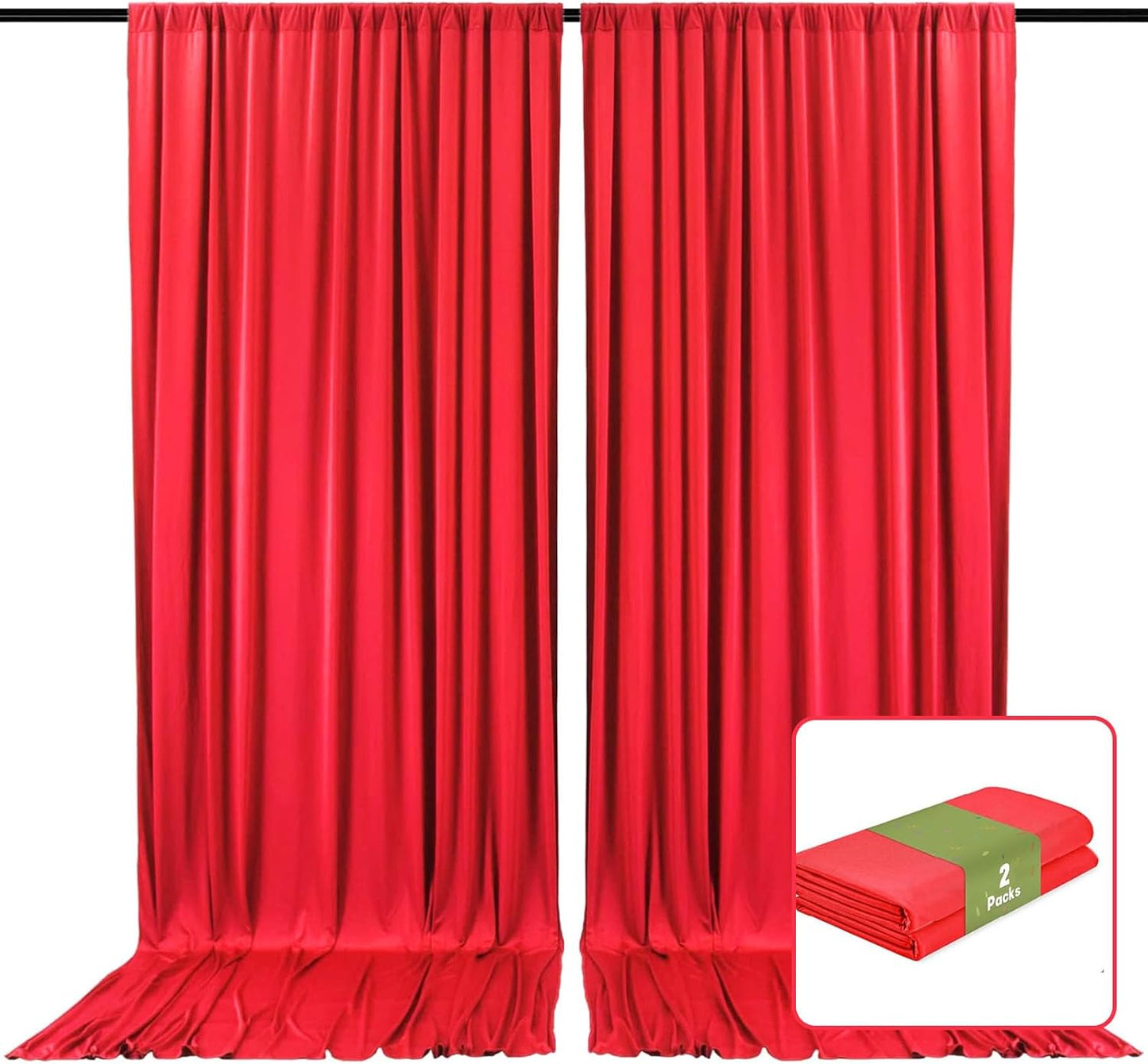 2 Panels Red Backdrop Curtain, 10 x 7 Feet Background Curtains for Parties, Weddings, Baby Showers, Bachelorette Halloween, Christmas Birthday Party Photoshoot Backdrop Curtains Decorations