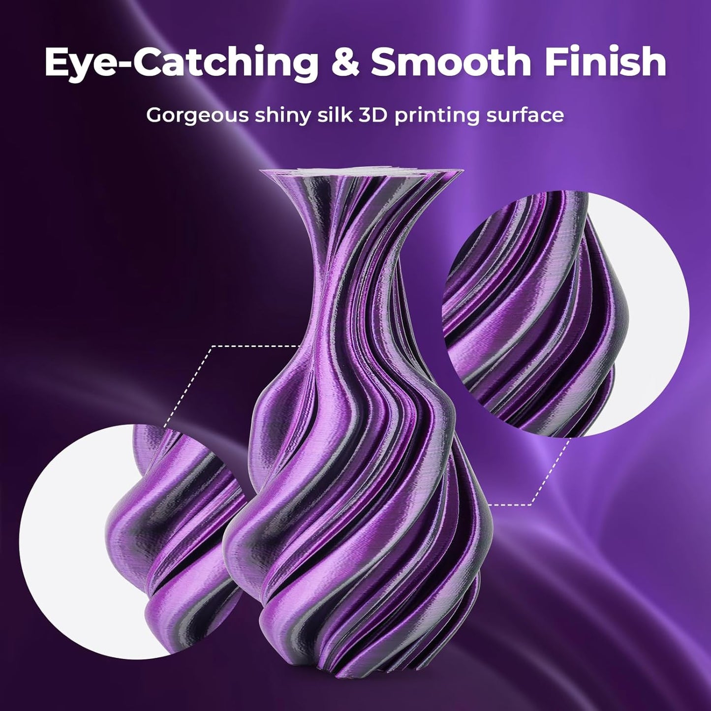 AMOLEN Silk PLA 3D Printer Filament, Dual Color PLA 1.75mm Shiny Color Change Filament 3D Printing PLA Filament for Most FDM 3D Printer, 1kg Spool(2.2lbs), Black Purple