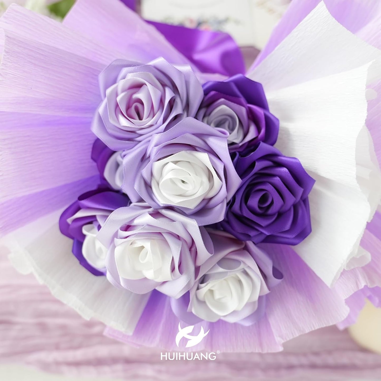 HUIHUANG Purple Satin Ribbon 1-1/2 inch x 50 Yards Lavender Purple Ribbon Double-Faced Satin Ribbon for Gift Wrapping, Bows, Flower Bouquet, Eternal Roses, Crafts, Wedding Holiday Party Decor