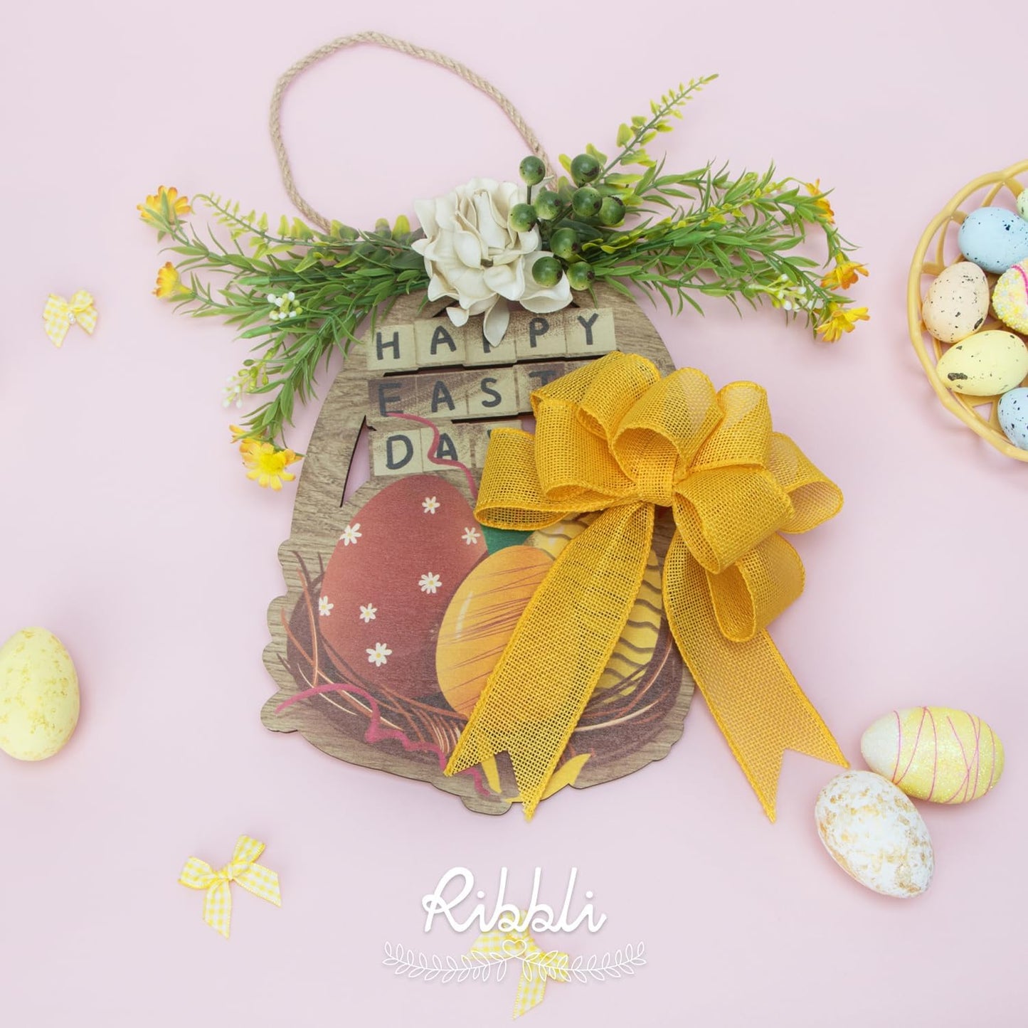 Ribbli Yellow Burlap Wired Ribbon, 1-1/2” Inch x Continuous 20 Yard, Yellow Wired Ribbon for Wreaths,Big Bows,Tree Decoration,Outdoor Decoration