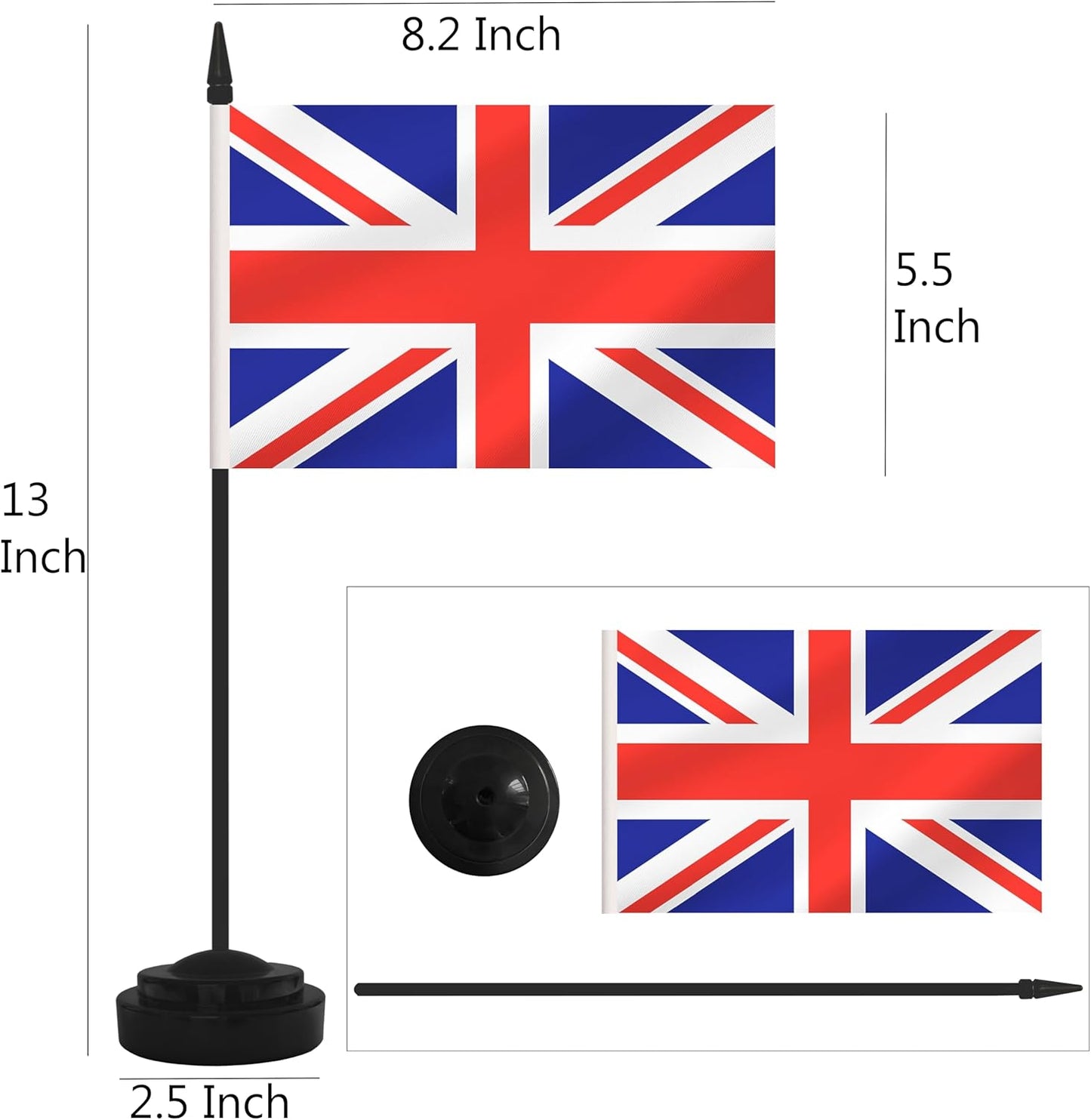2 Pack UK Desk Flag Set, Britain Desktop Small Miniature Table Office Flag with 12" Black Pole and Black Base, Offices, Classroom, Home, Festival Decoration (UK)