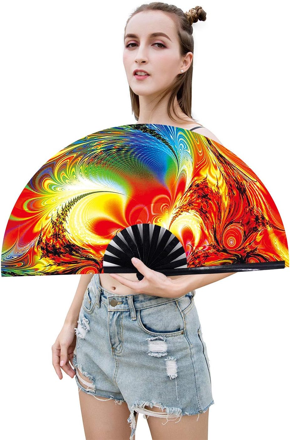 Amajiji Large Folding Hand Rave Fan Popping Fan for Line Dancing Clacking Fans for Boots On The Ground Dance,Party,Decoration,Festival (Sunset)