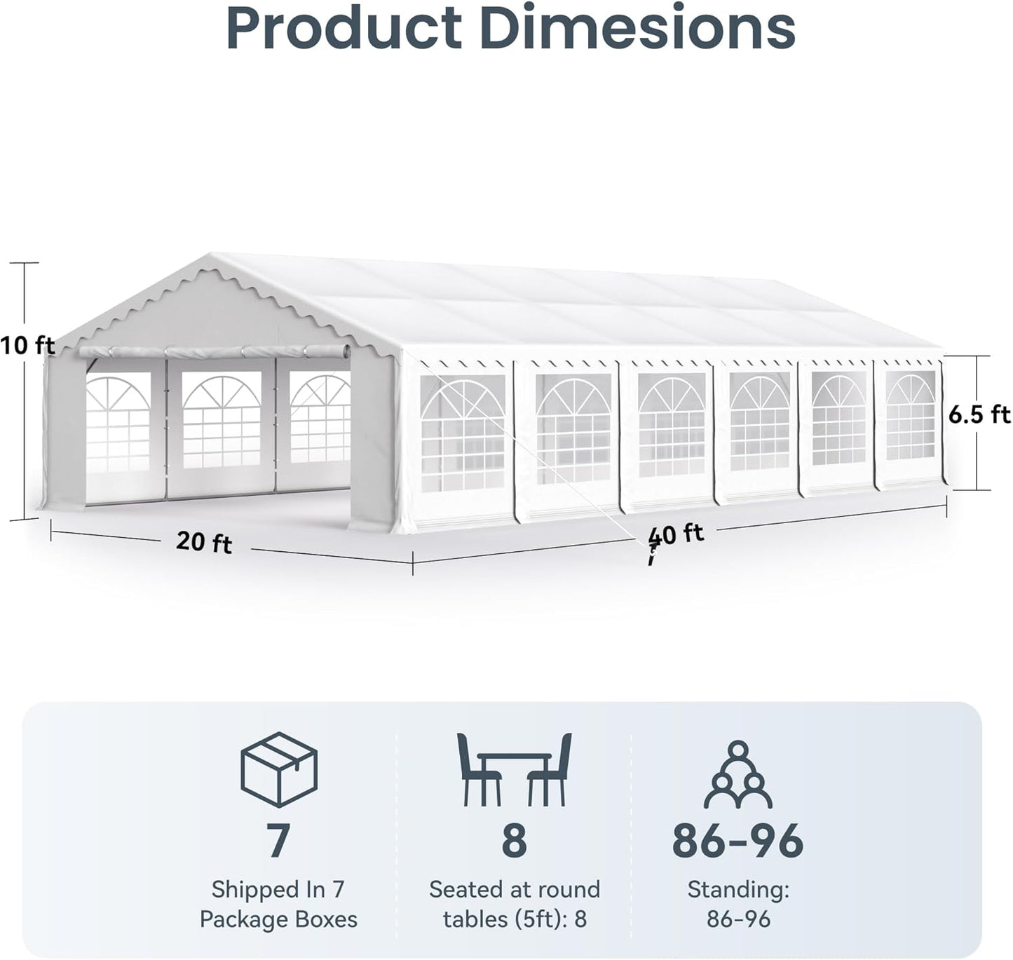 PHI VILLA 40'x20' Outdoor Heavy Duty Party Tent Large Commercial Canopy Wedding Event Shelter with Removable Sidewalls & 7 Storage Bags for Patio Outdoor Garden Events, White