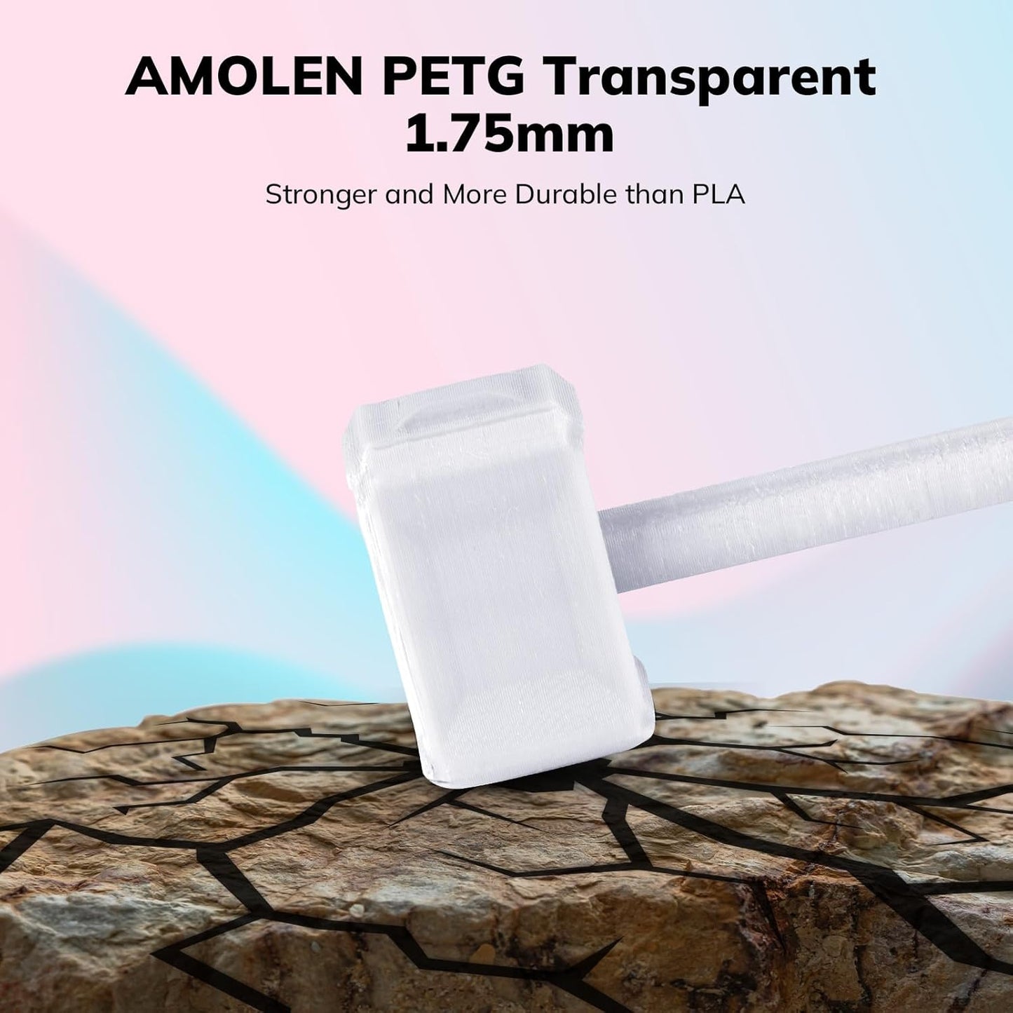 AMOLEN Rapid PETG Basic 3D Printer Filament 1.75mm +/-0.02mm,500mm/s High Speed Strong Toughness White 1KG/2.2lb