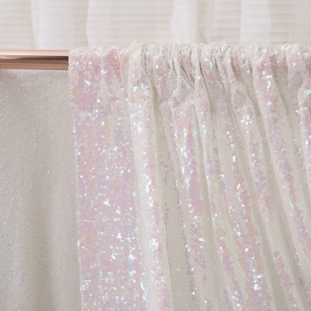 SquarePie Sequin Backdrop 2FTx8FT Iridescent 2pcs Curtain Background for Wedding Party Christmas Decoration