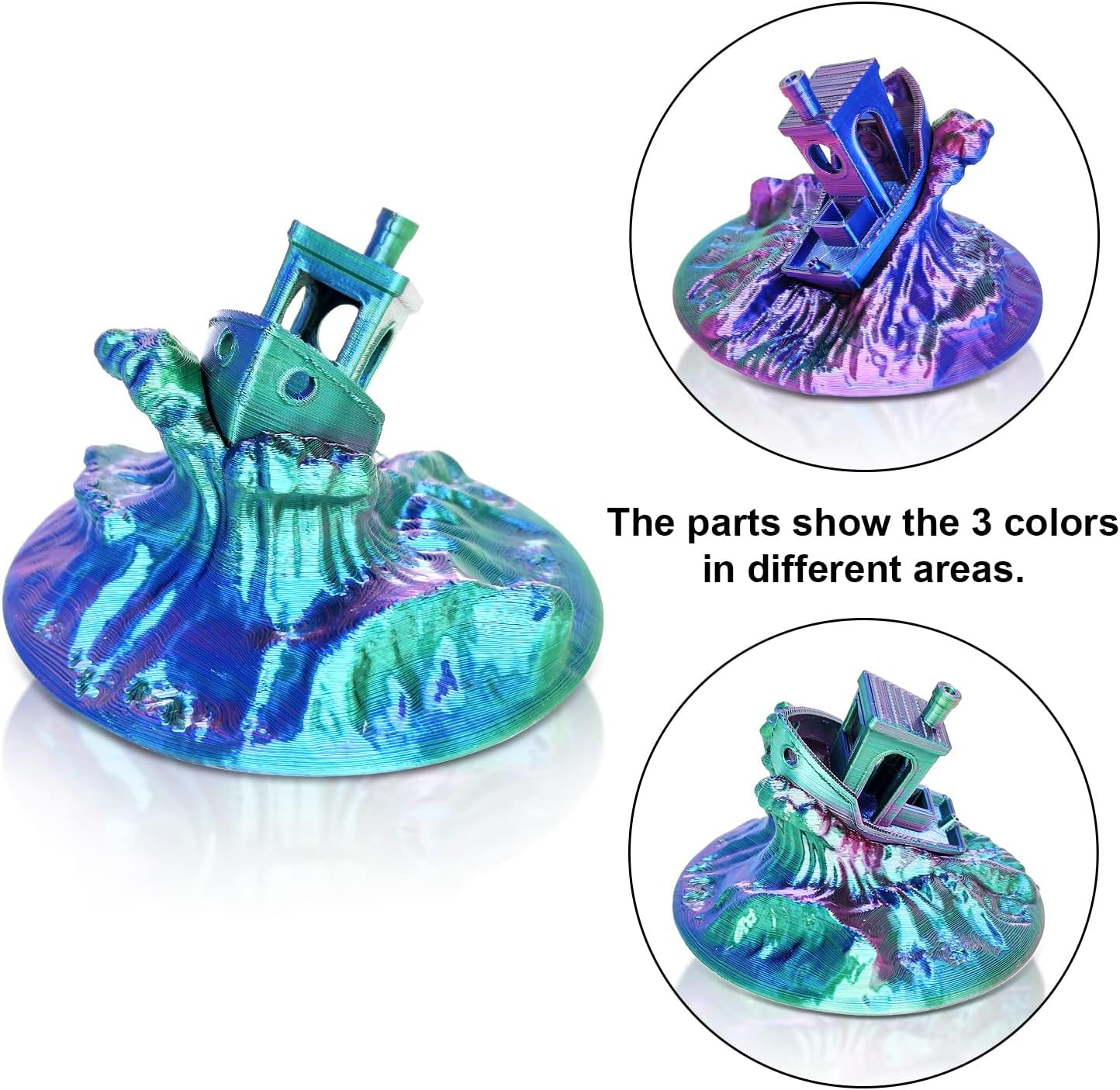 YOUSU 3D Printer Filament Triple Color Silk PLA Filament 1.75mm,3D Printing Filament Coextrusion Rainbow Filament with Silk PLA,1kg/2.2lbs,Silk Rose red/Blue/Green.