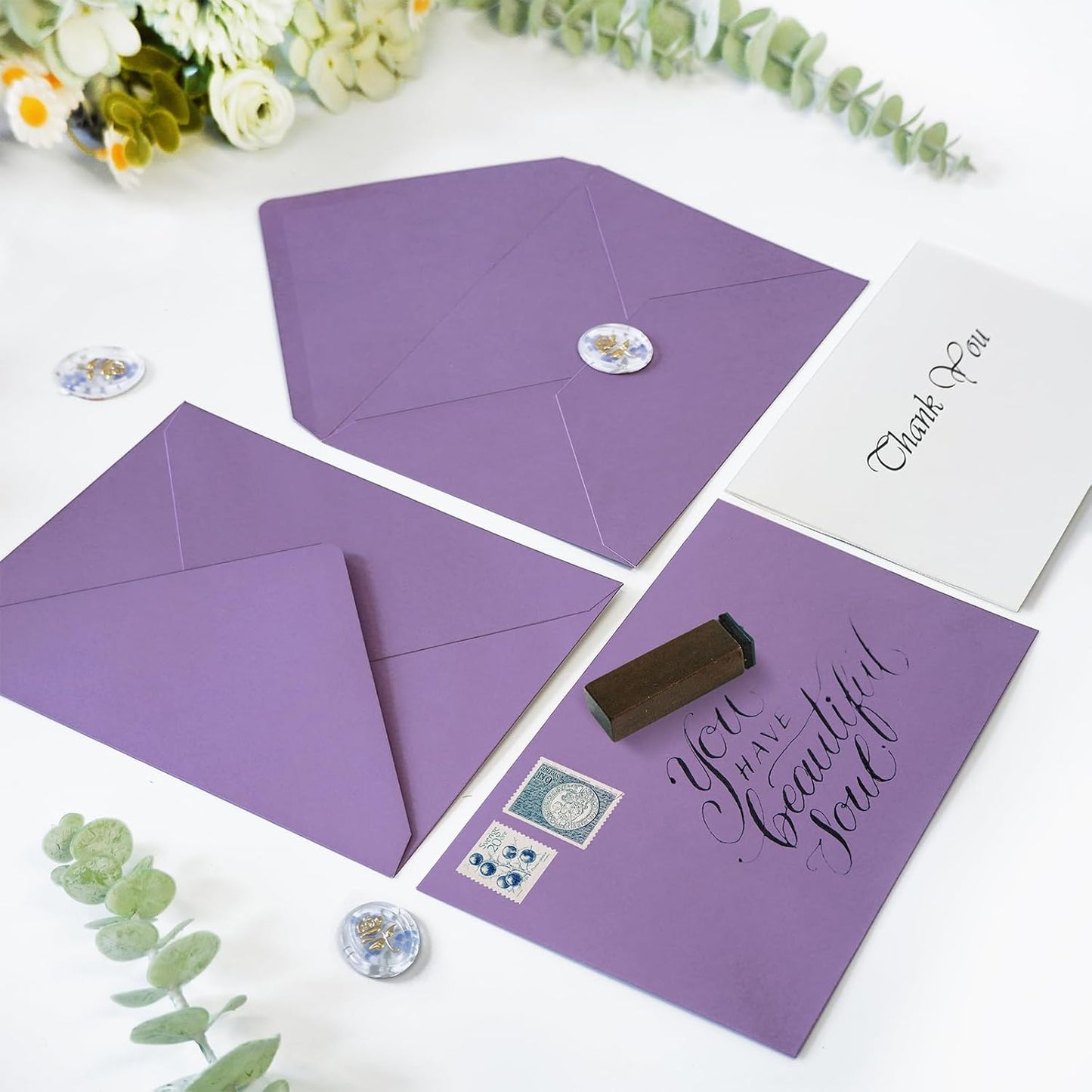 50 Pack 4x6 Envelopes Letter Size, Purple A4 Envelopes Self Seal for Wedding Invitation, Envelope 4.3x6.3 for Greeting Cards, Photos, Baby Shower, Graduation, Thank You Cards, Announcements