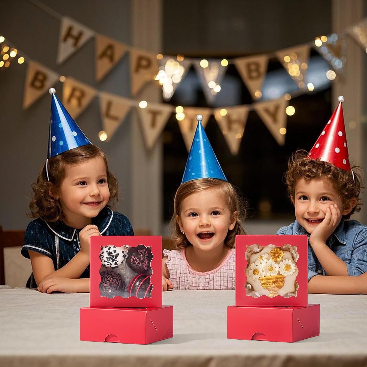 RomanticBaking 3 ¼" x 3 ¼" x 1 ½" 50PCS Chocolate Truffle Boxes for 4，Cookies Boxes Soap Boxes Donut Boxes Macaron Boxes Mini Bakery Boxes with Window Brownie Box