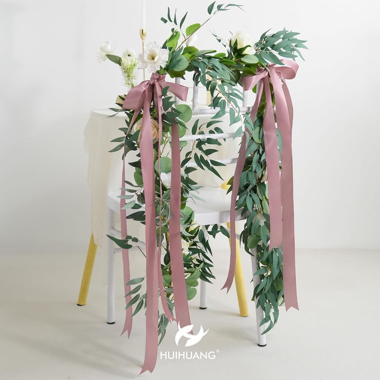 HUIHUANG Mauve Satin Ribbon 1-1/2 inch x 50 Yards Dark Rose Ribbon for Flower Bouquet, Eternal Flowers, DIY Crafts, Party Favors, Bridal Shower Wedding Decor, Gift Wrapping, Bows