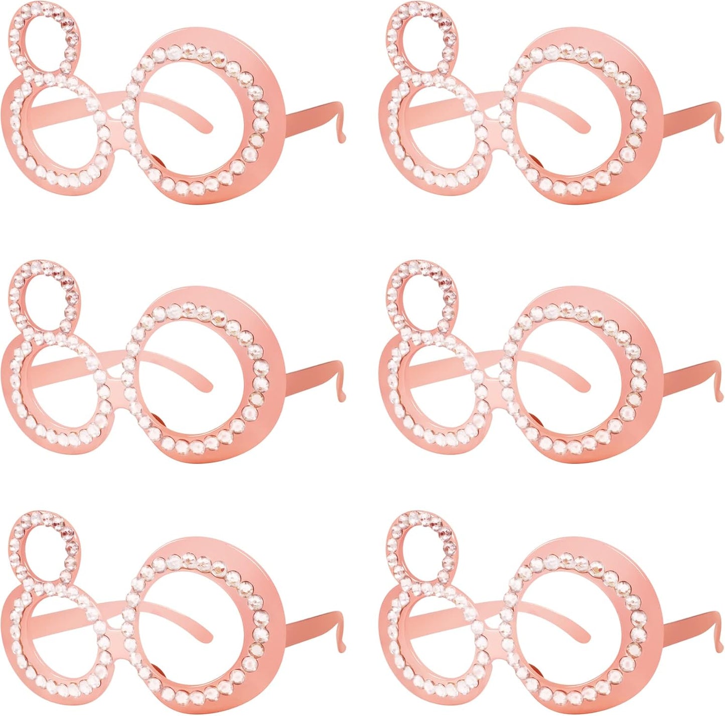 80th Birthday Glasses - 6 Pairs Rose Gold 80 Years Old Glasses with Rhinestones Frame, Funny Plastic Costume Photo Booth Props for 80th Anniversary Party Decorations