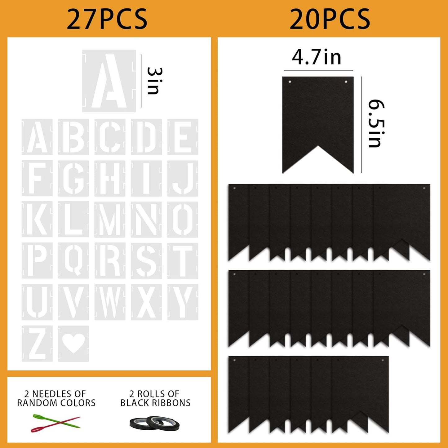 20 PCS Customizable Kraft Banner Set with Letters Stencil, Rustic DIY Party Decorations, Black Blank Banners Kit for Birthday Events