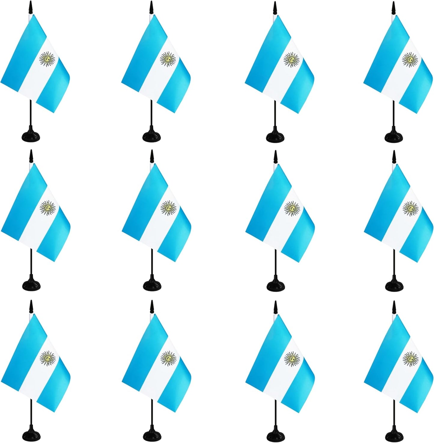 Argentina Desk Flag, 12 Pack Argentinian Table Office Flag with Black Solid Pole and Stand Base, International Country Flag, Festival Celebration, Classroom Meeting Desktop Decor (Argentina)