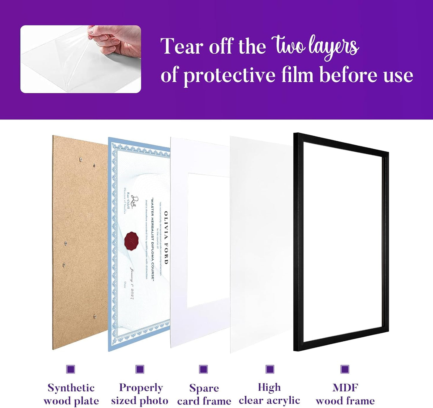 TWING 8.5 x 11 Picture Frame For Certificate, Diploma, Composite Wood Display photos 6x8 with Mat or 8.5x11 Without Mat, Black Document Picture Frames Collage for Wall Decor or Tabletop 6 Pack