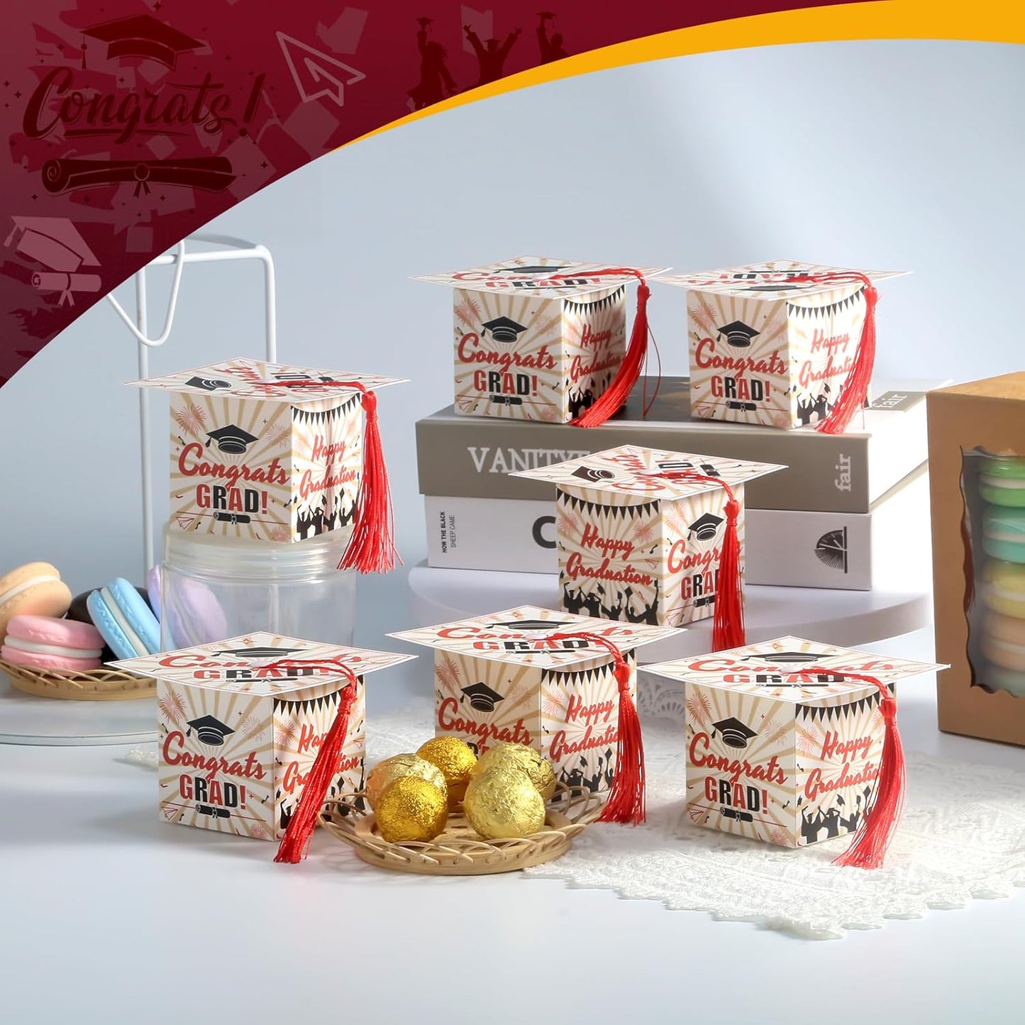 COTOPHER 36 Pack Mini Graduation Cap Gift Boxes, Class of 2025 Graduation Candy Boxes with Tassel, Small Treat Chocolate Box Centerpieces for Tables Party Decorations Graduate Favors Supplies