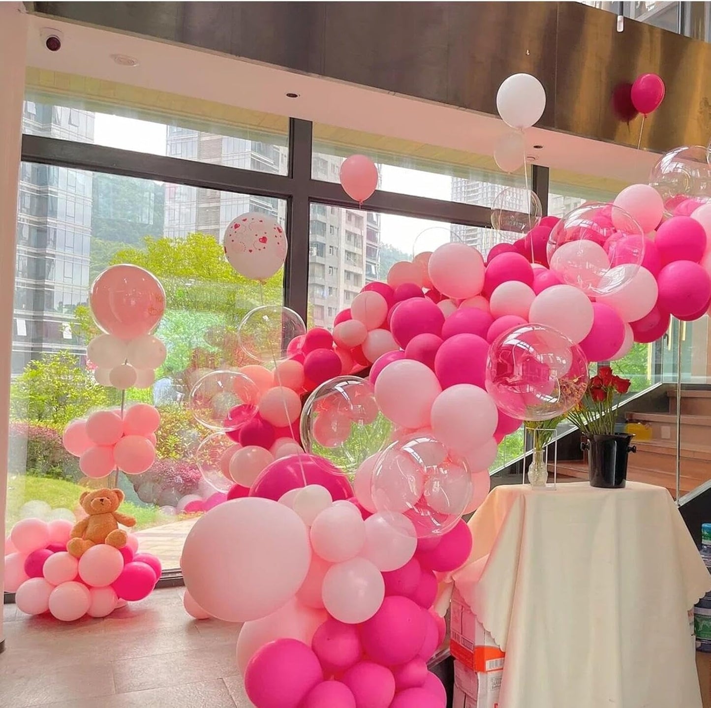 412pcs Hot Pink Balloon Garland Arch Kit 18 12 10 5 Inch Different Sizes Matte Latex Balloons for Valentine's Day Baby Shower Birthday Wedding Princess Theme Party Decoration