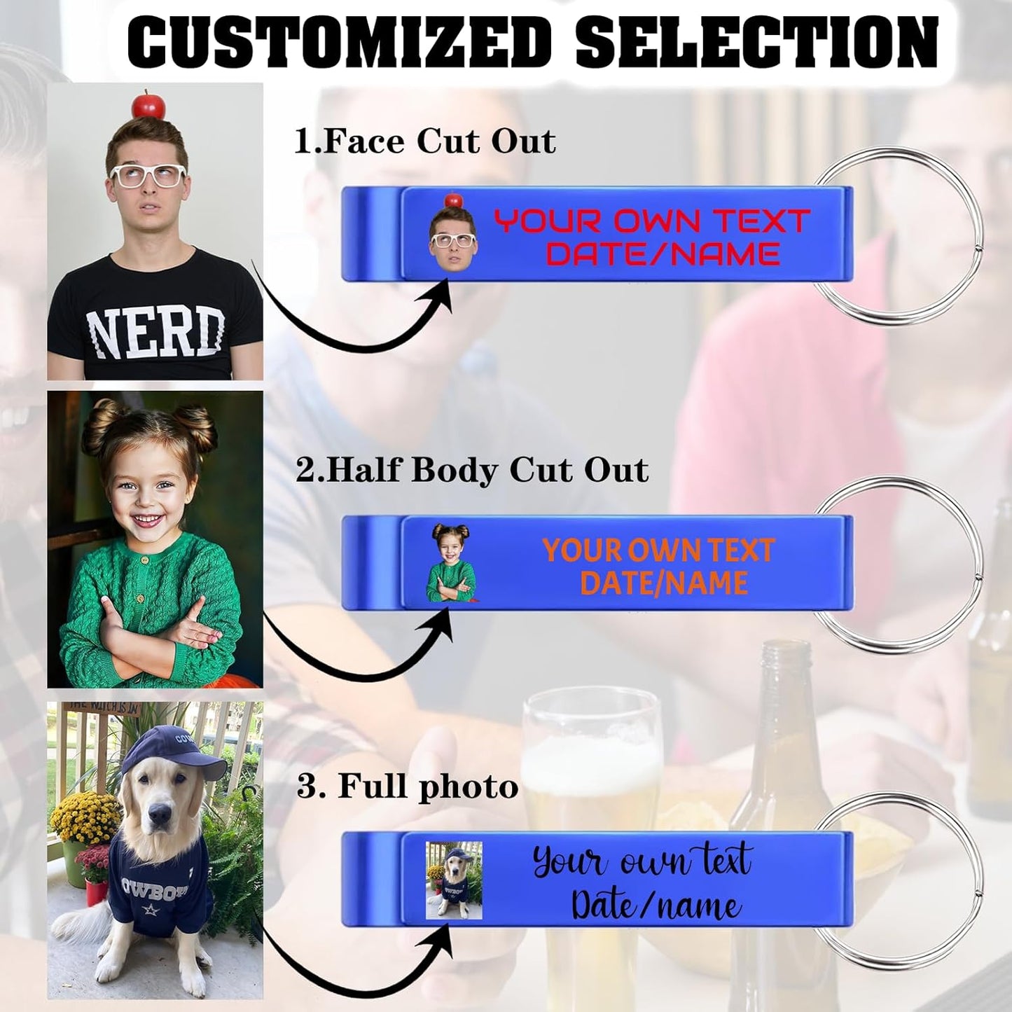 UBJVA Custom Bottle Opener Bulk Personalized Aluminum Bottle Opener Keychains with Text Logo Photo Wedding Favors Graduation Party Bar