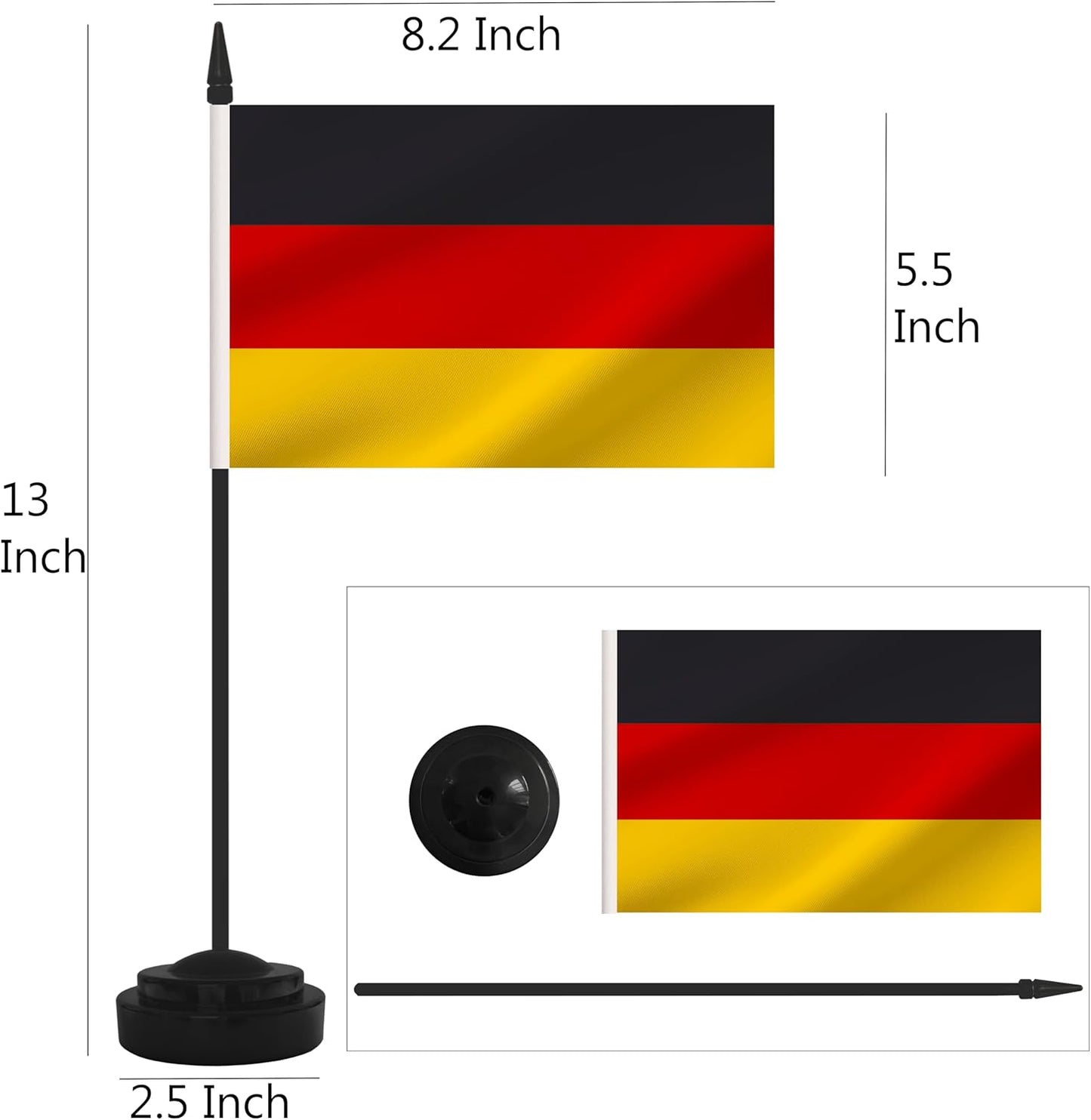 2 Pack Germany Desk Flag Set, German Desktop Small Miniature Table Office Flag with 12" Black Pole and Black Base, Offices, Classroom, Home, Festival Decoration (Germany)