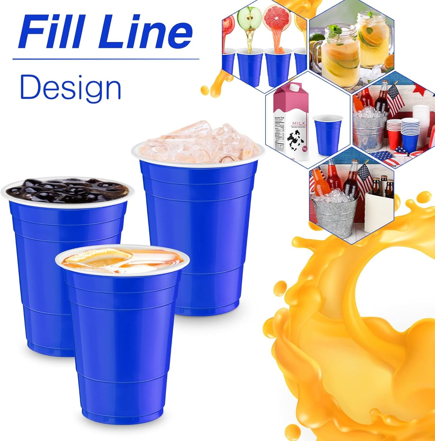 100 Pack 16 Ounce Halloween Plastic Party Cups Disposable Heavy Duty Drinking Water Cups for Holiday Christmas Festival Wedding New Year Party Supplies(Blue)