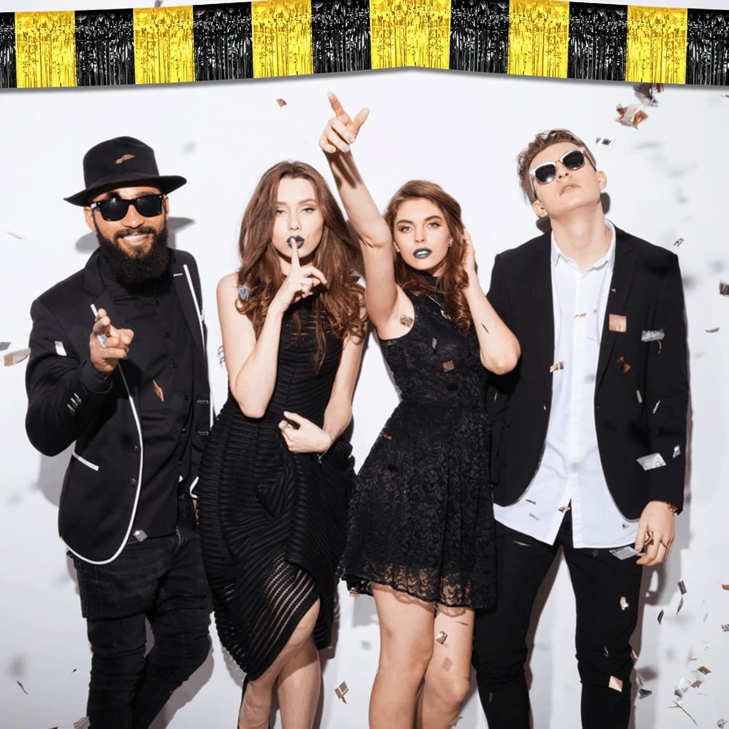 6 Pack 10 Feet Black Gold Foil Fringe Garland Metallic Tinsel Streamers Banner Wall Hanging Curtain Backdrop Banner for Parade Floats, Thanksgiving, Christmas, Birthday, Halloween Party Decorations