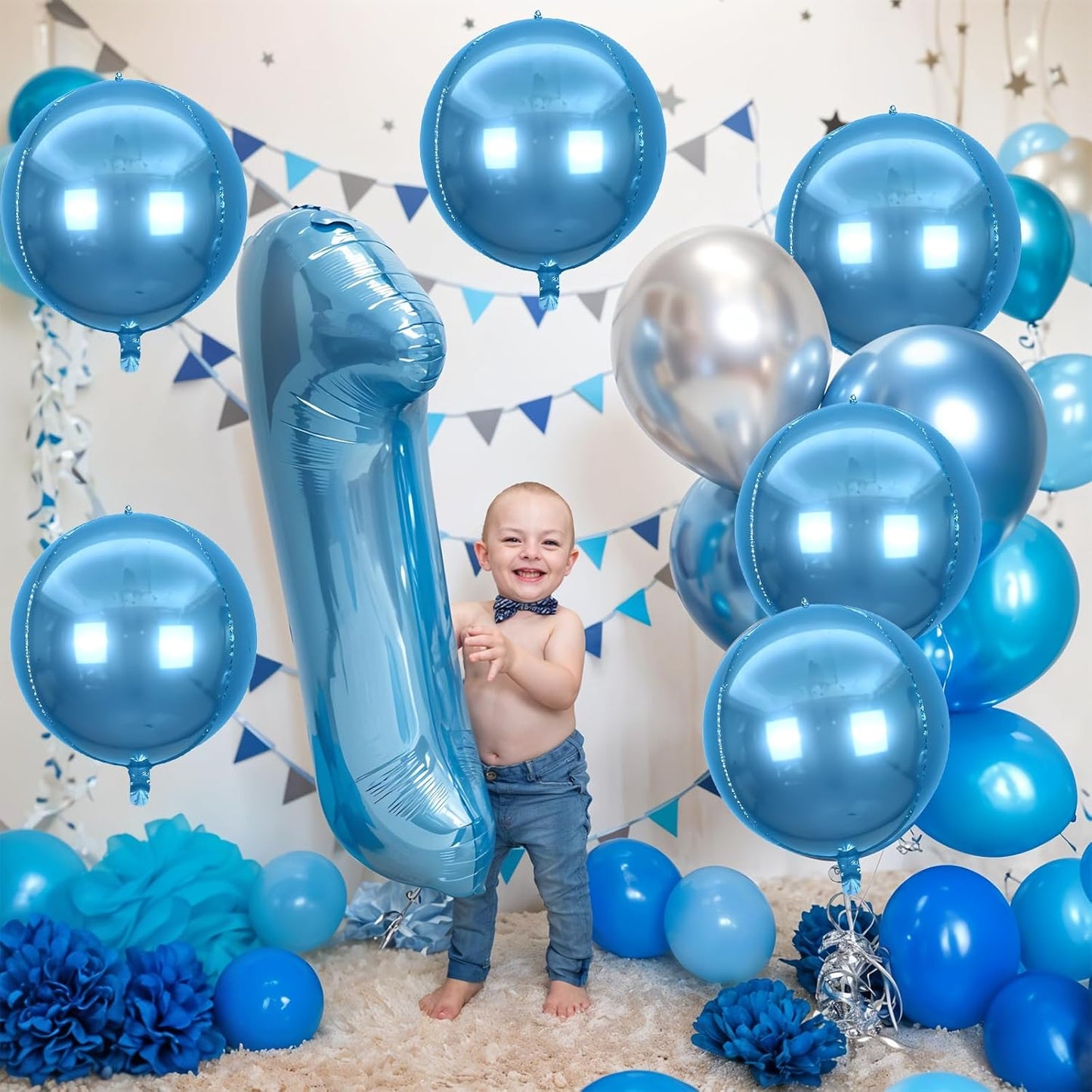 6Pcs Blue Round Foil Balloons,Giant 4D Round Ball Balloons,22 Inch Metallic Blue Balloon for Birthday Wedding Graduation Prom Party Decorations