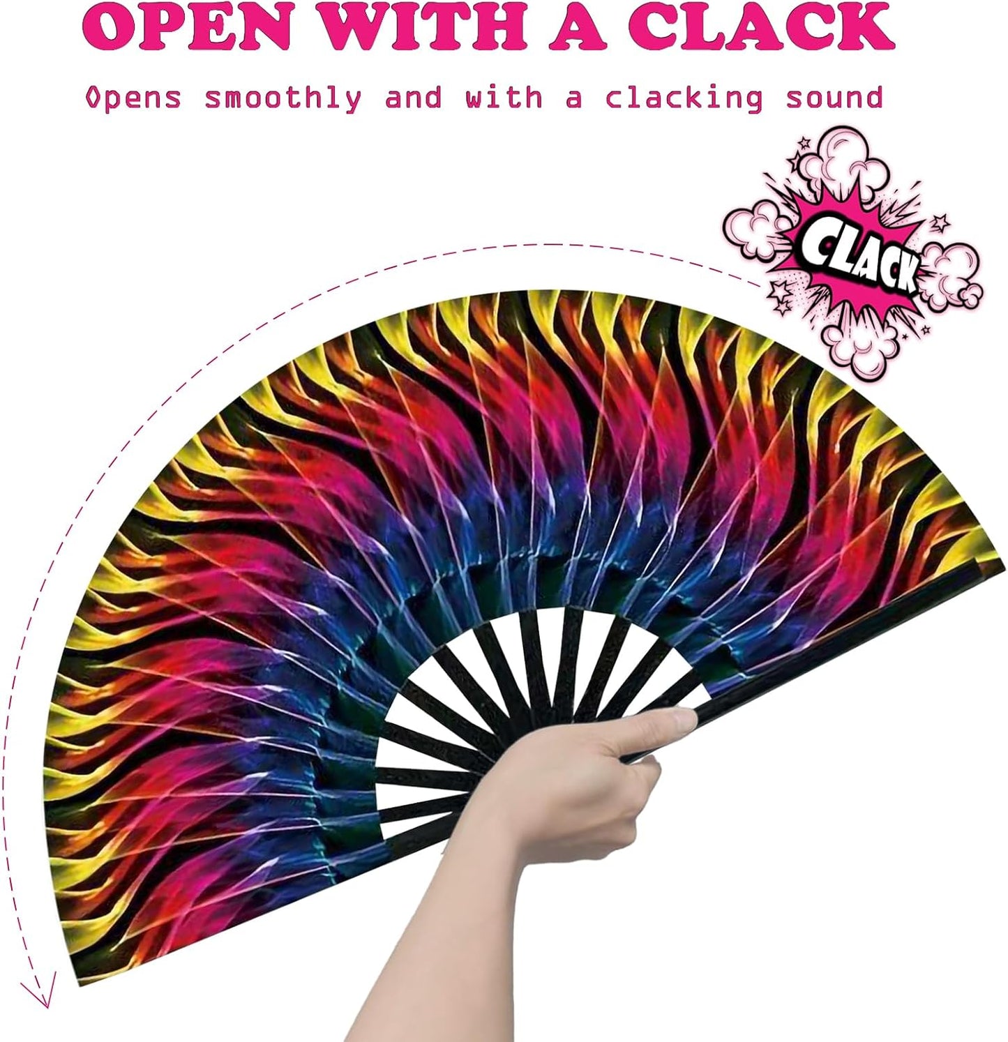 Boots on The Ground Fan, Large Folding Hand Fan for Women and Men, Popping Fans for Line Dancing for Raves, EDM, Dance Party, and Home Decoration