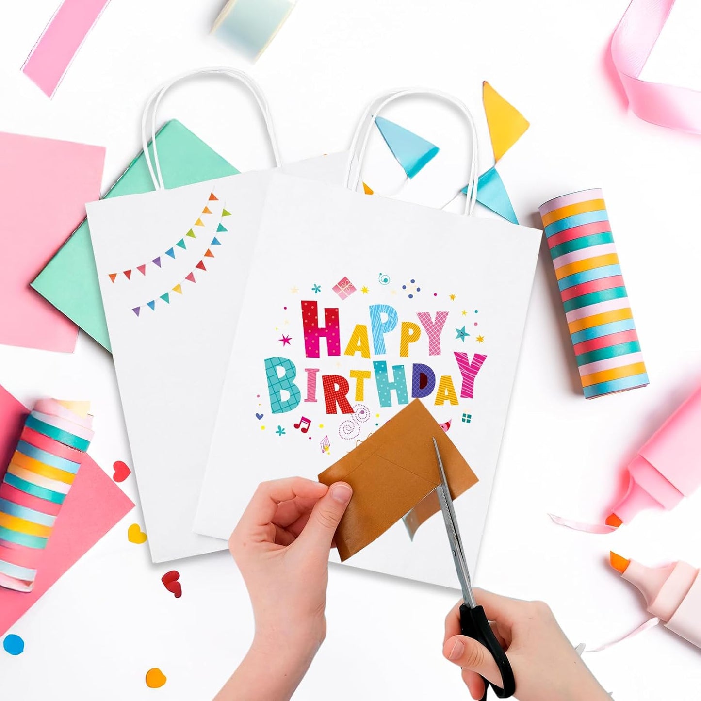 MESHA 100 Pack White Gift Bags 8x4.25x10.5 Inch Kraft Paper Bags with Handles Bulk Craft Bag Medium Size for Wending Birthday Party Favor Retail Merchandise Bag