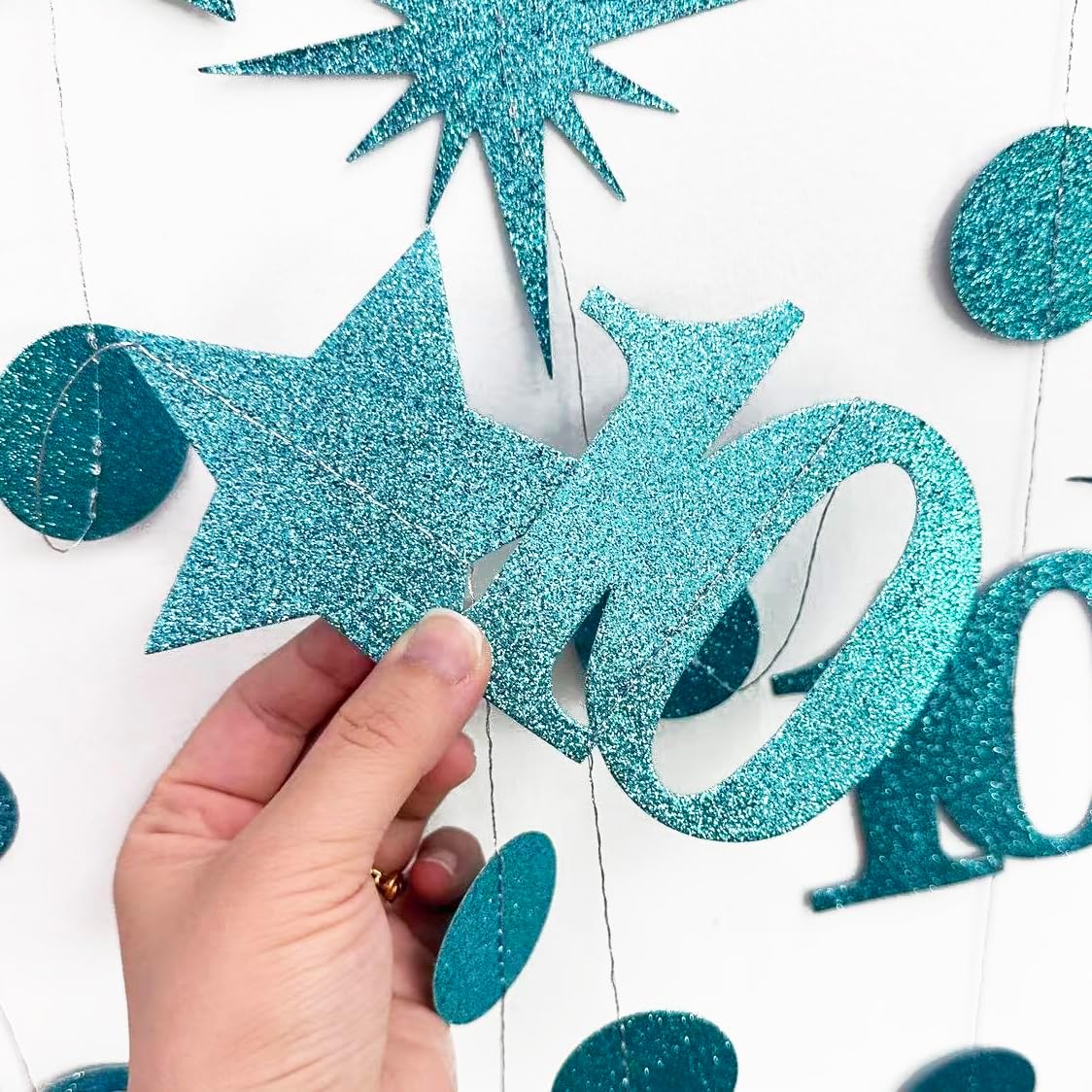 Teal Blue 10th Birthday Decorations Number 10 Circle Dot Star Garland Glitter Streamer Banner Backdrop for Girls Boys Double Digits Cheers to 10 Years Old Birthday 10th Anniversary Party Supplies