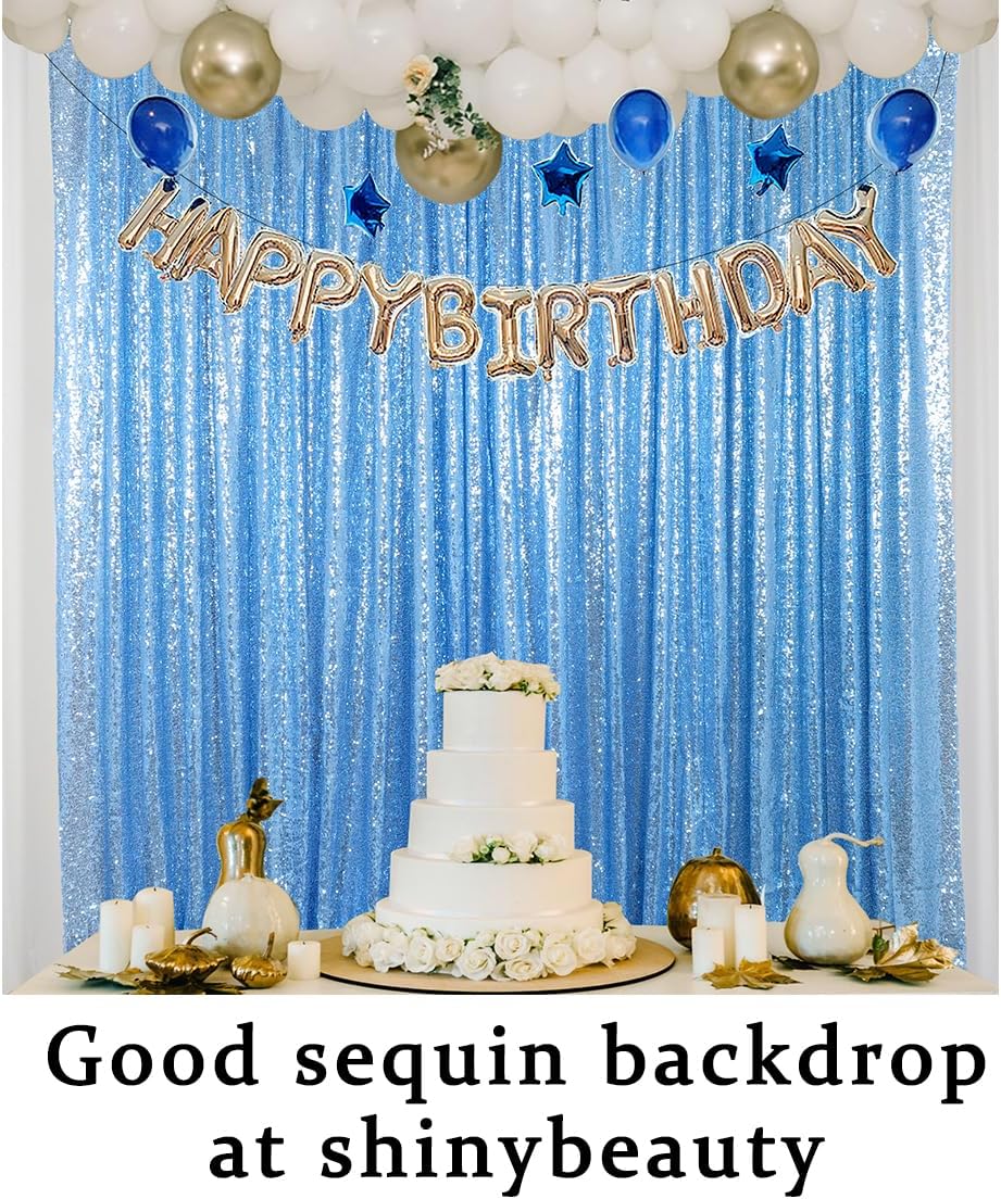 ShinyBeauty Sequin Curtains 2 Panels Baby Blue 4x10ft Shimmer Sequin Backdrop Curtain Sparkly Photography Background Drapes for Parties Wedding Bridal Showers Baby Blue Sequin Backdrop Curtain