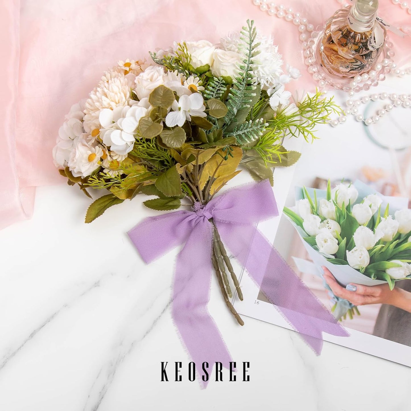 Purple Lavender Handmade Chiffon Ribbon,1.5" x 21Yd Frayed Silk Ribbons for Wreaths Bridal Flower Bouquet Christmas Gift Wrapping Wedding Decor Invitations Decorations (7Yards X 3 Rolls)