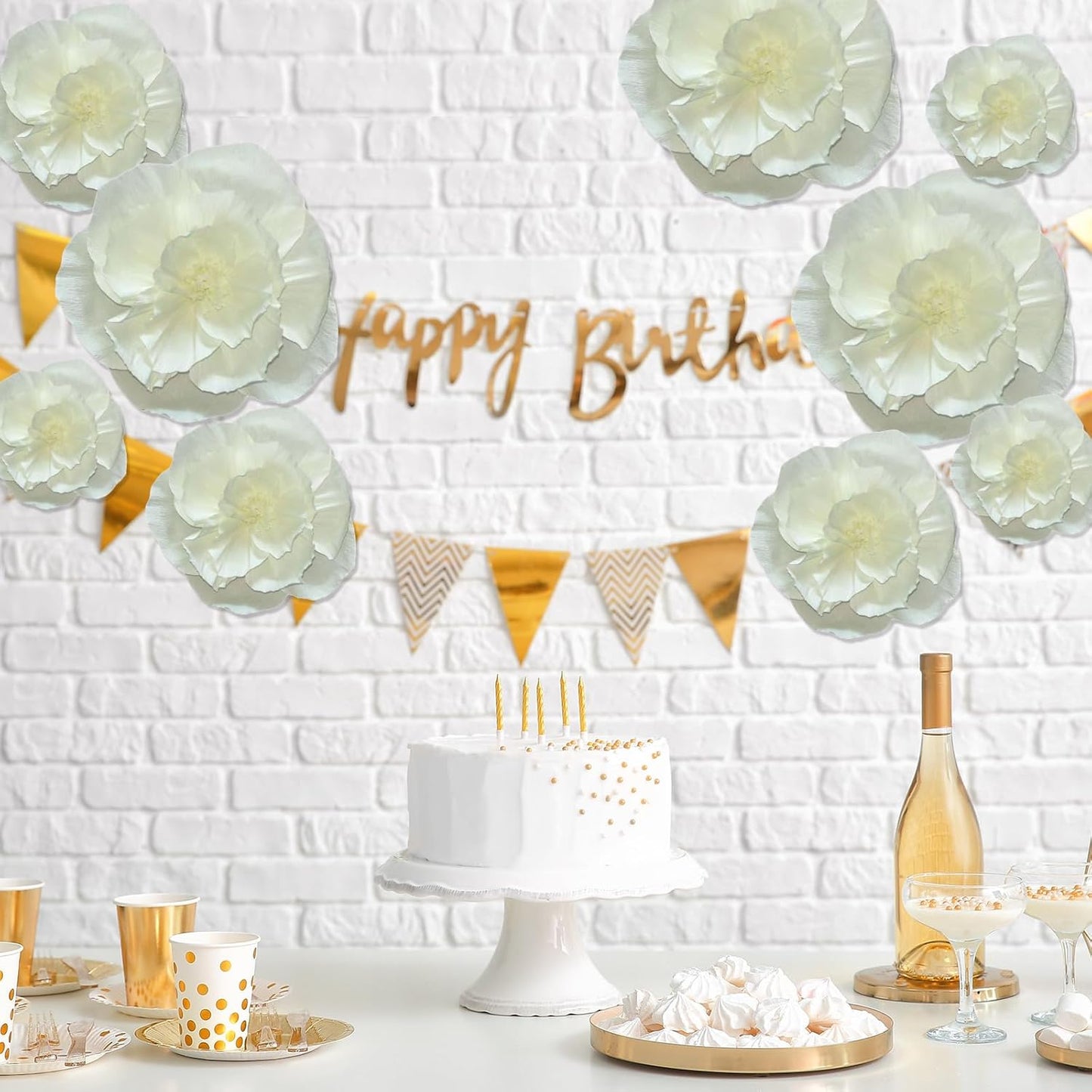 BRT Bearingshui Crepe Paper Flowers Decoration for Wall Total 9 Pcs, Artificial Flowers for Wedding Decor,Flower Backdrop Decor, Baby Bridal Shower Birthday Party, Beige 3D Wall Flowers Decor