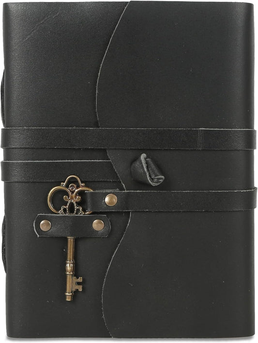 Leather Journal with Lined and Unlined Deckle Edge Paper 8x6 inch and Vintage Key | Handmade Writing Notebook Diary | Bound Daily Notepad for Men & Women Medium, Sketch/Writing pad for Artists