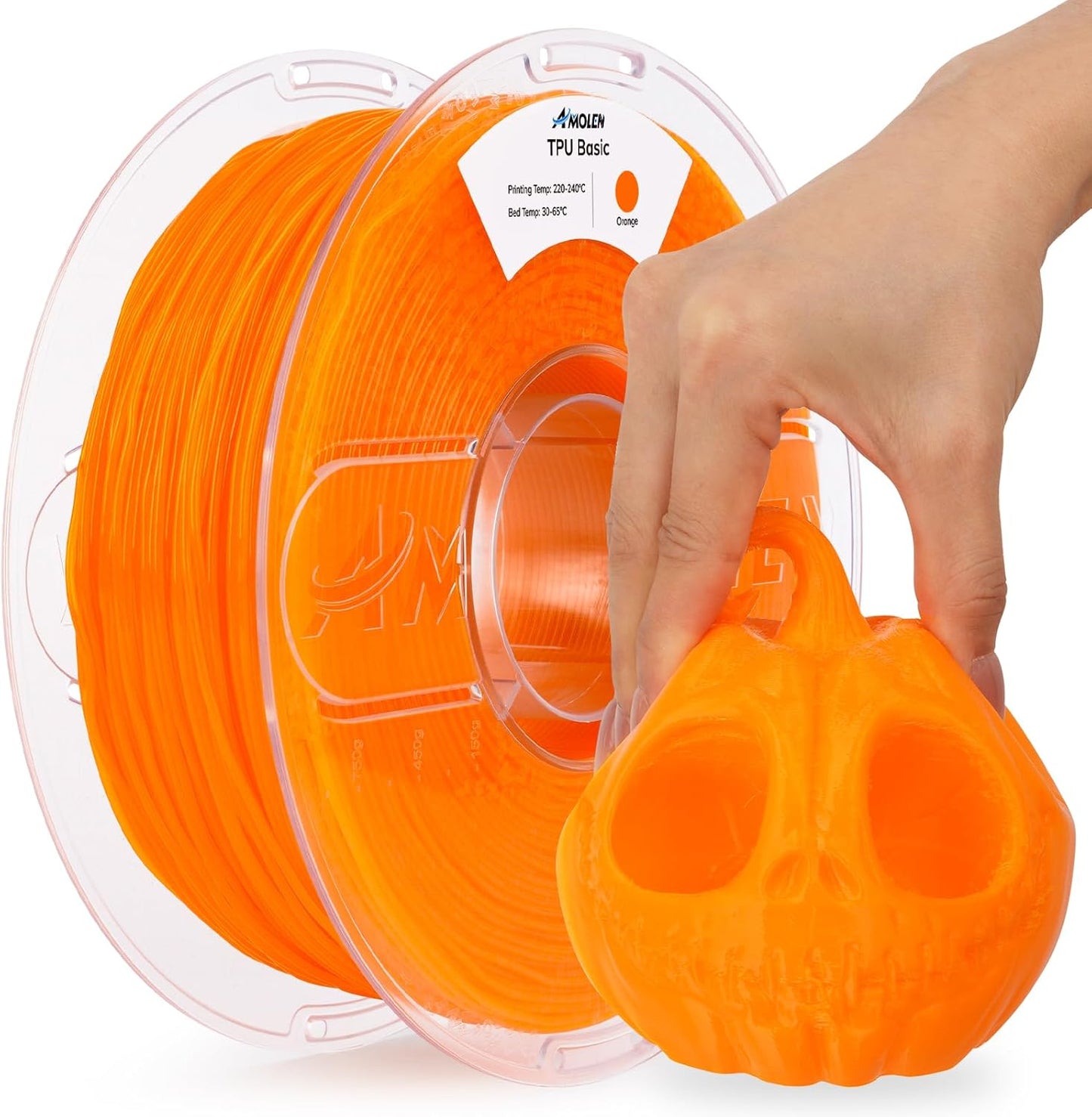 AMOLEN 95A TPU 3D Printer Filament 1.75mm, High Hardness & Resilience TPU Basic Orange Filament, 1KG Flexible 3D Filament, Dimensional Accuracy +/- 0.02mm, Suitable for Most FDM 3D Printers